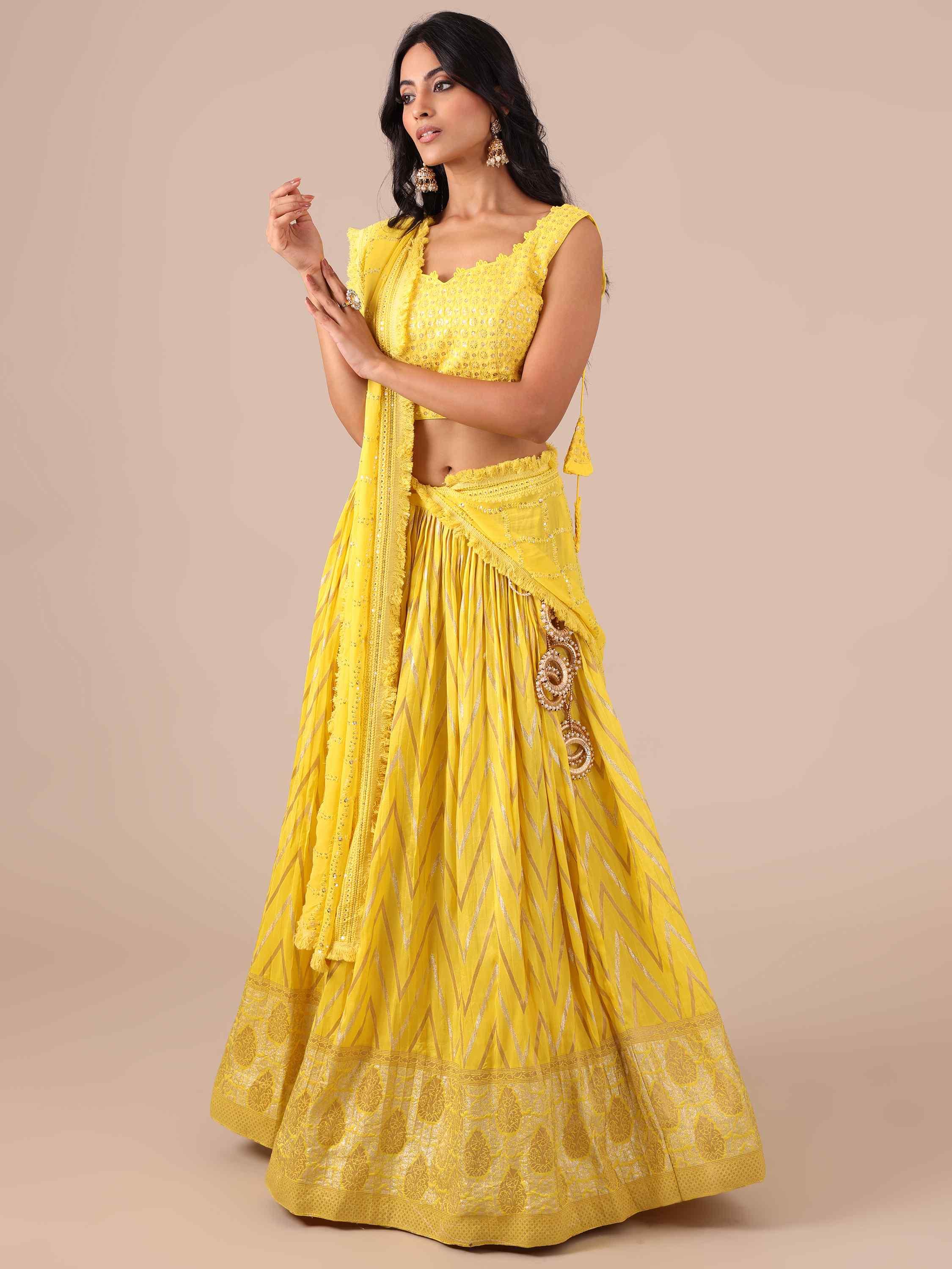 Yellow Dola Silk Lehenga Choli with Chikankari Work