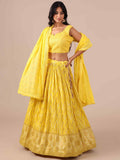 Yellow Dola Silk Lehenga Choli with Chikankari Work