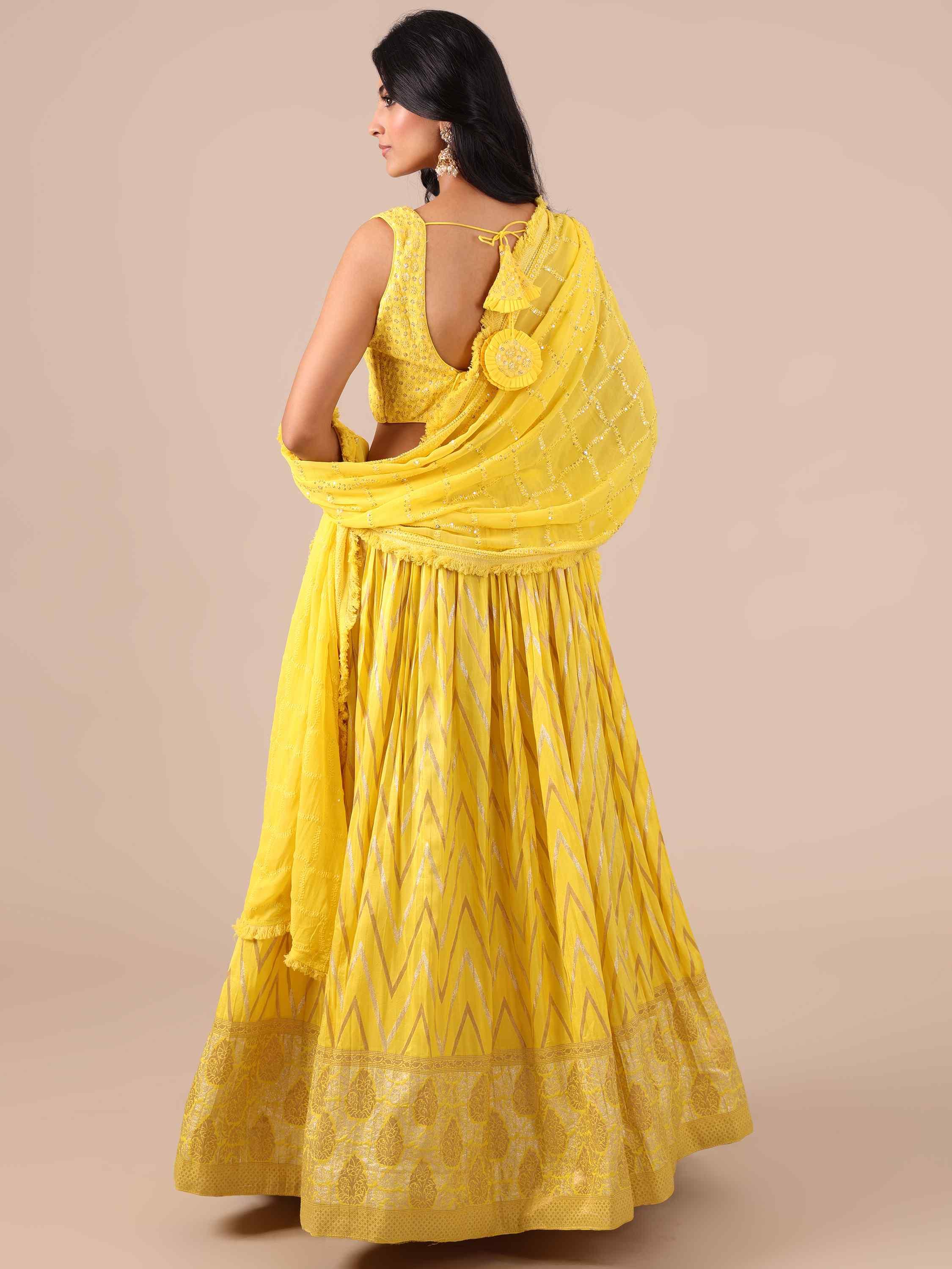 Yellow Dola Silk Lehenga Choli with Chikankari Work