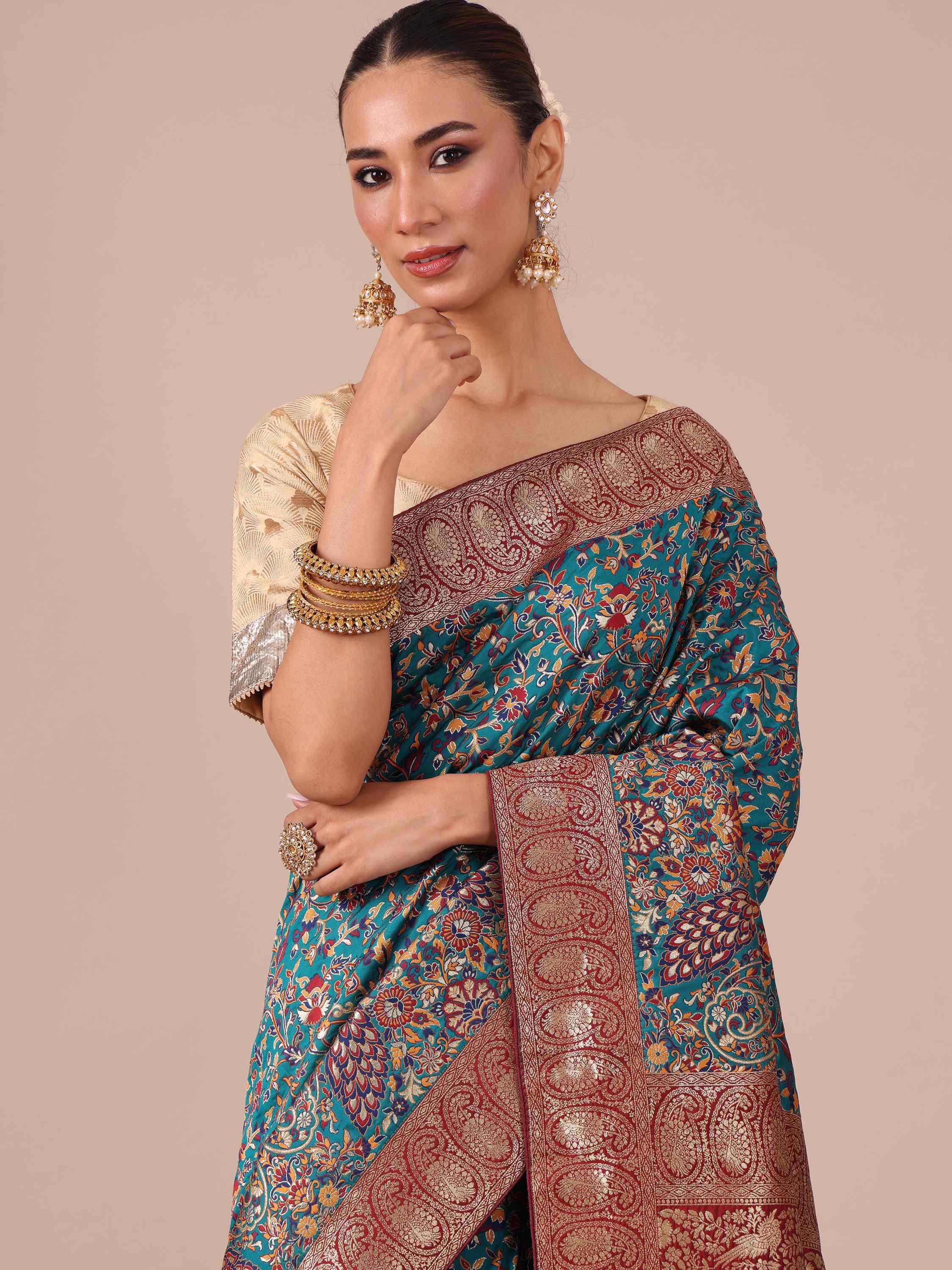 Peacock Dola Silk Saree - House of Surya