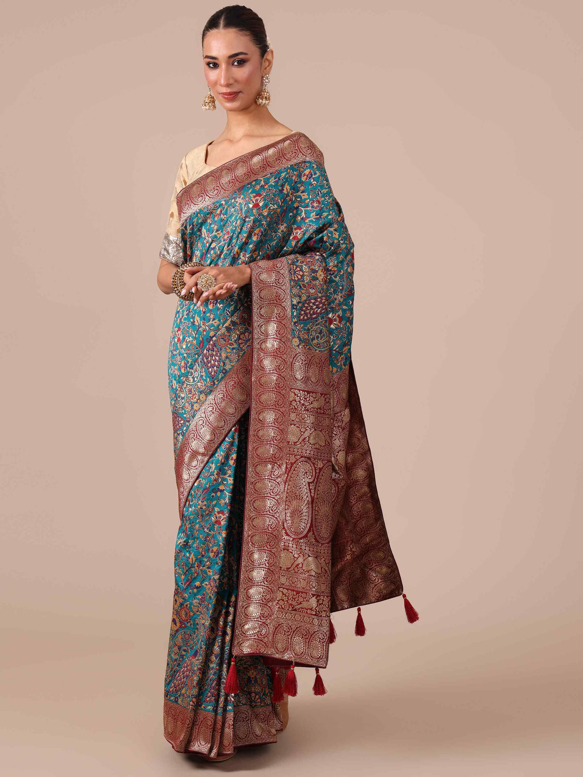 Peacock Dola Silk Saree - House of Surya