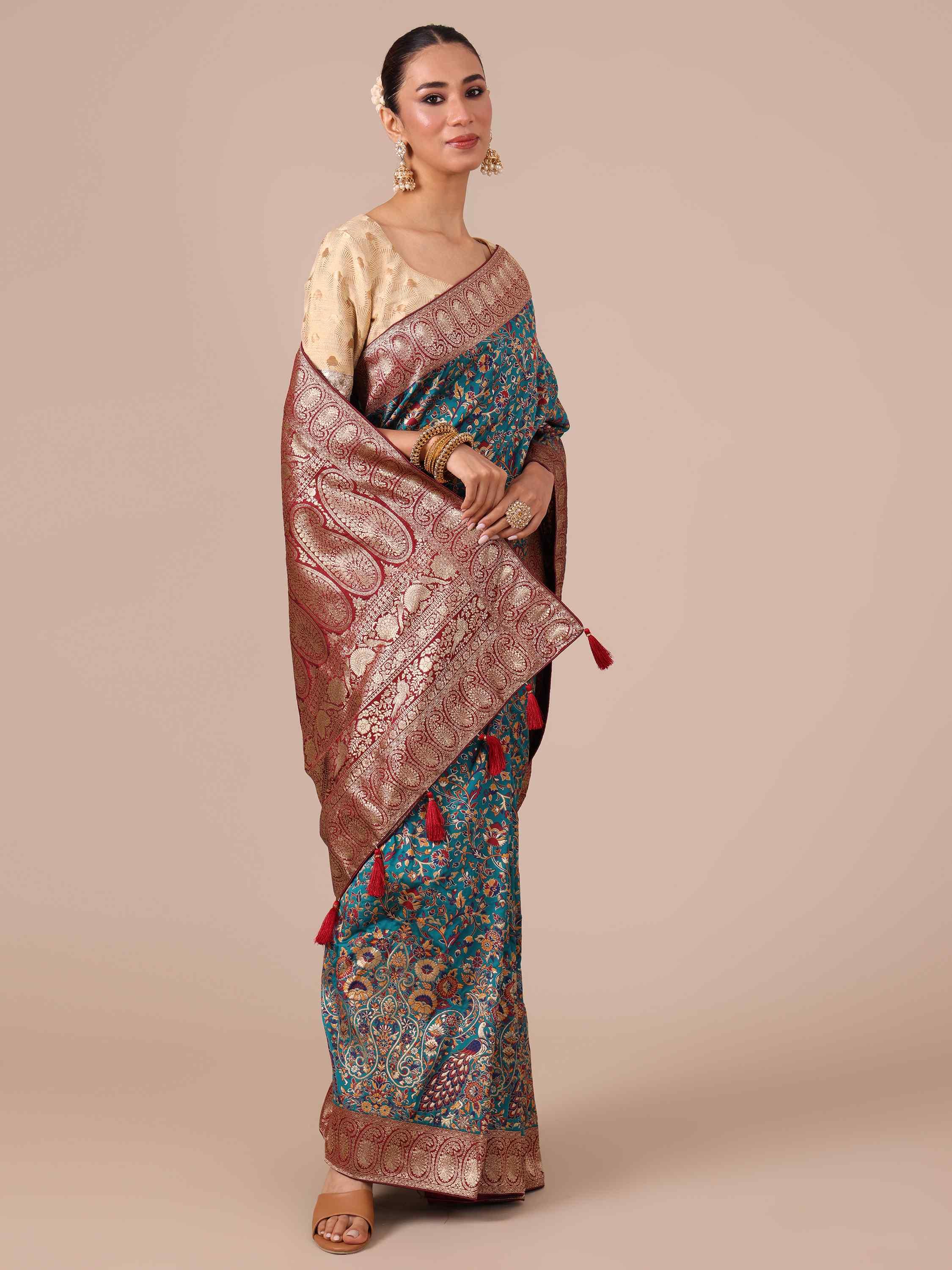 Peacock Dola Silk Saree - House of Surya