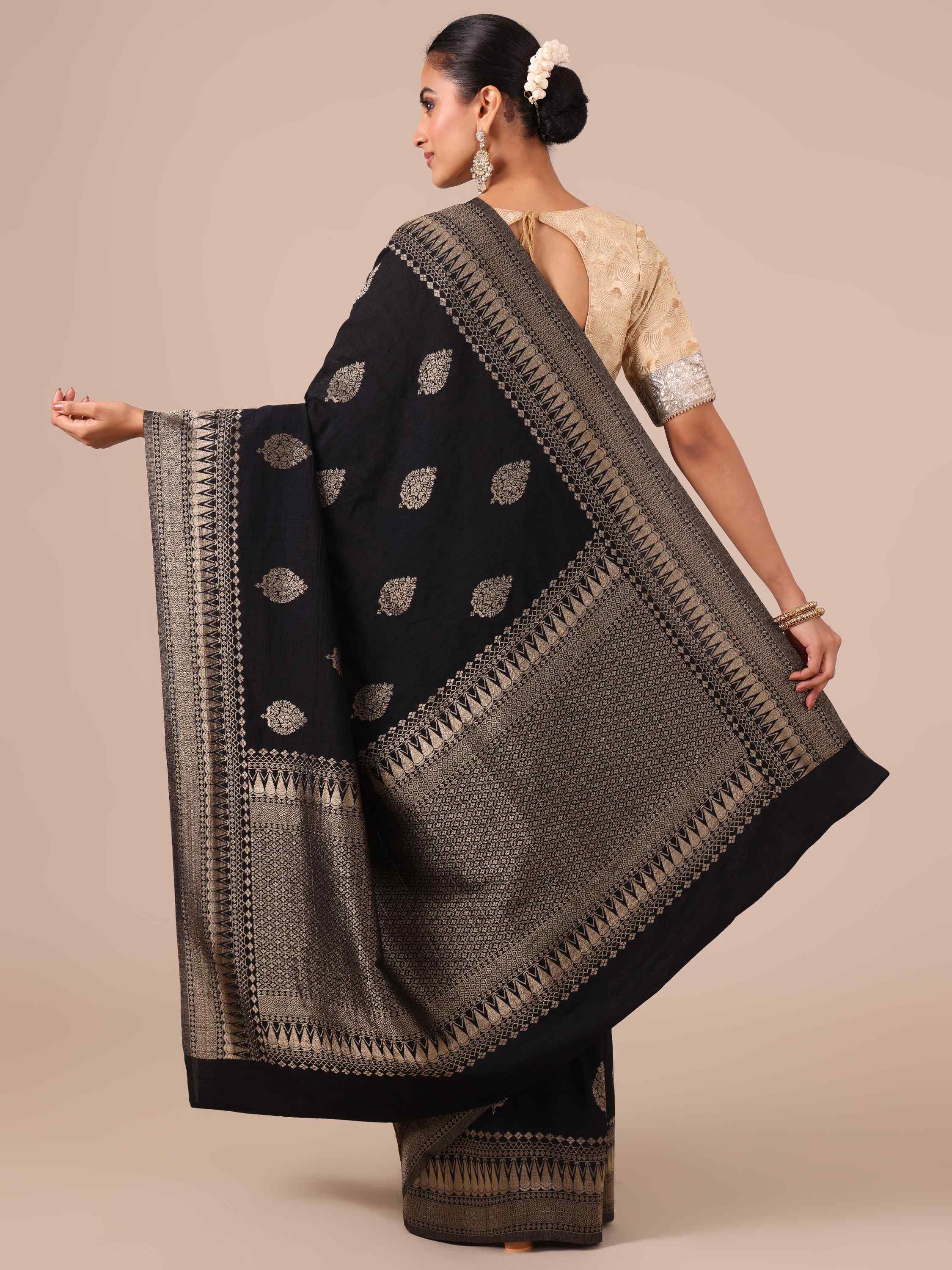 Black Tussar Silk Weaving Saree with Matching Blouse