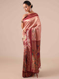 Peach Silk Saree with Maroon Silk Unstitched Blouse