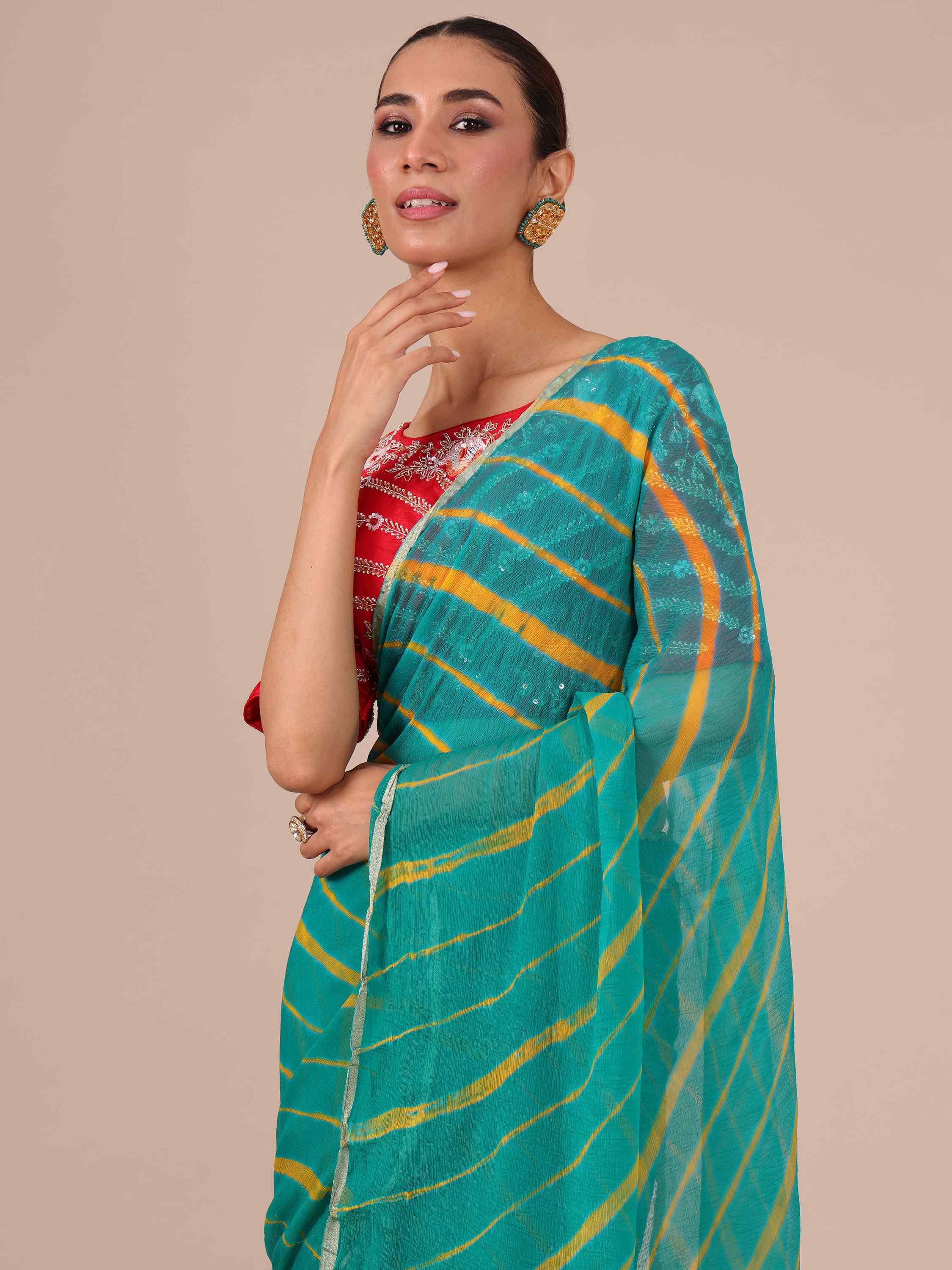 Rama Chiffon Saree with Leheriya Print