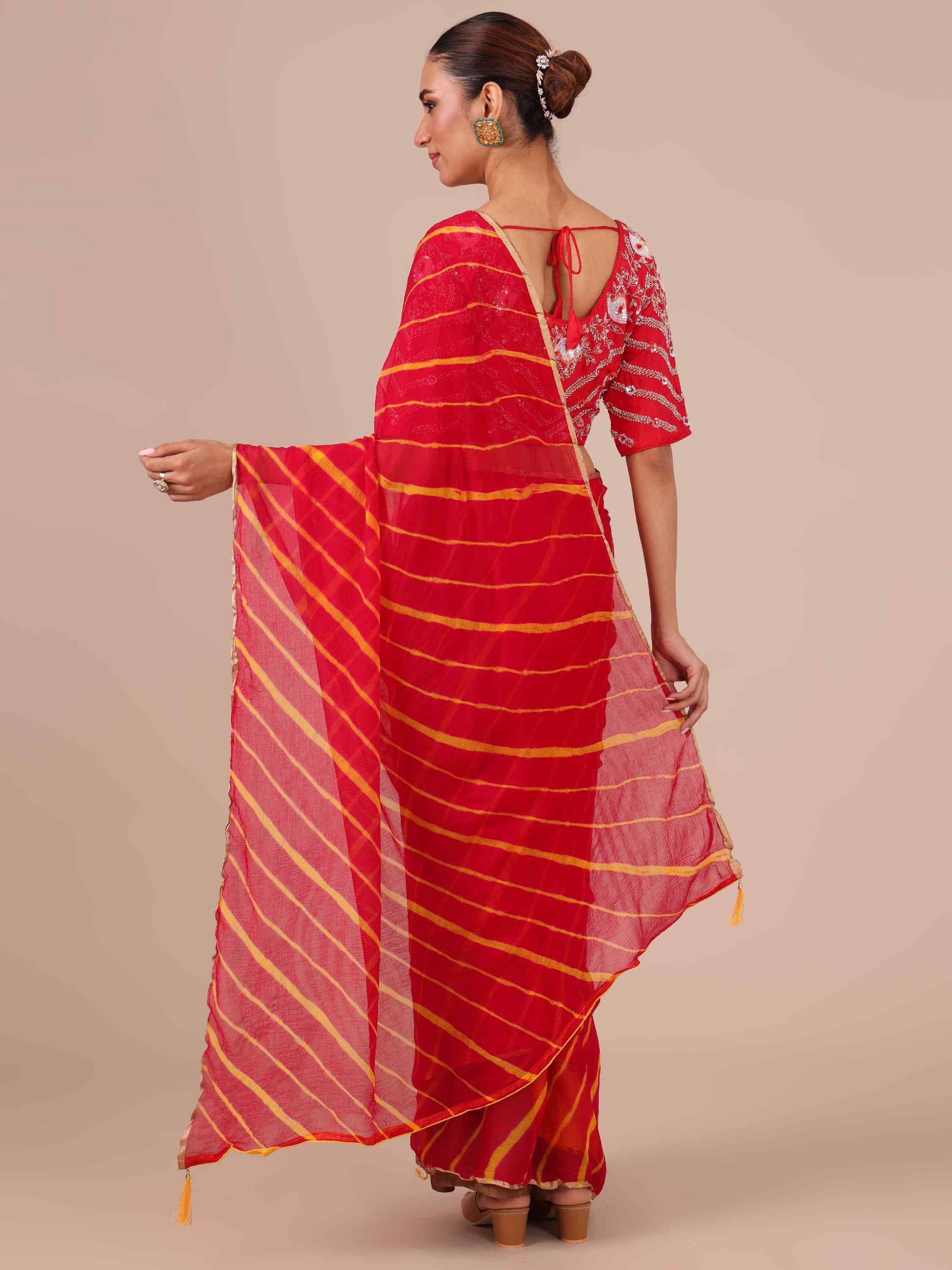 Red Chiffon Saree with Leheriya Print