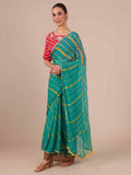 Rama Chiffon Saree with Leheriya Print