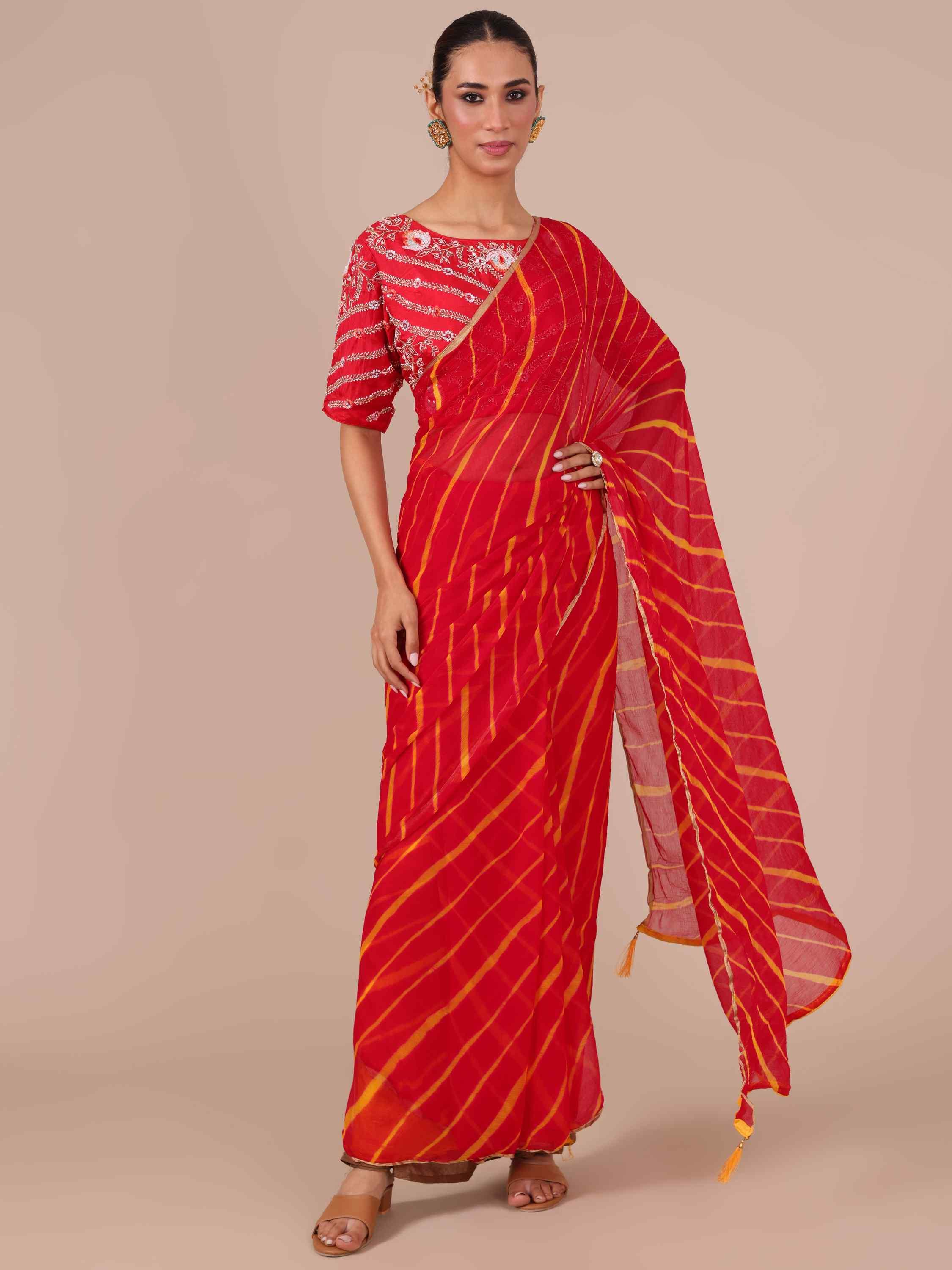 Red Chiffon Saree with Leheriya Print