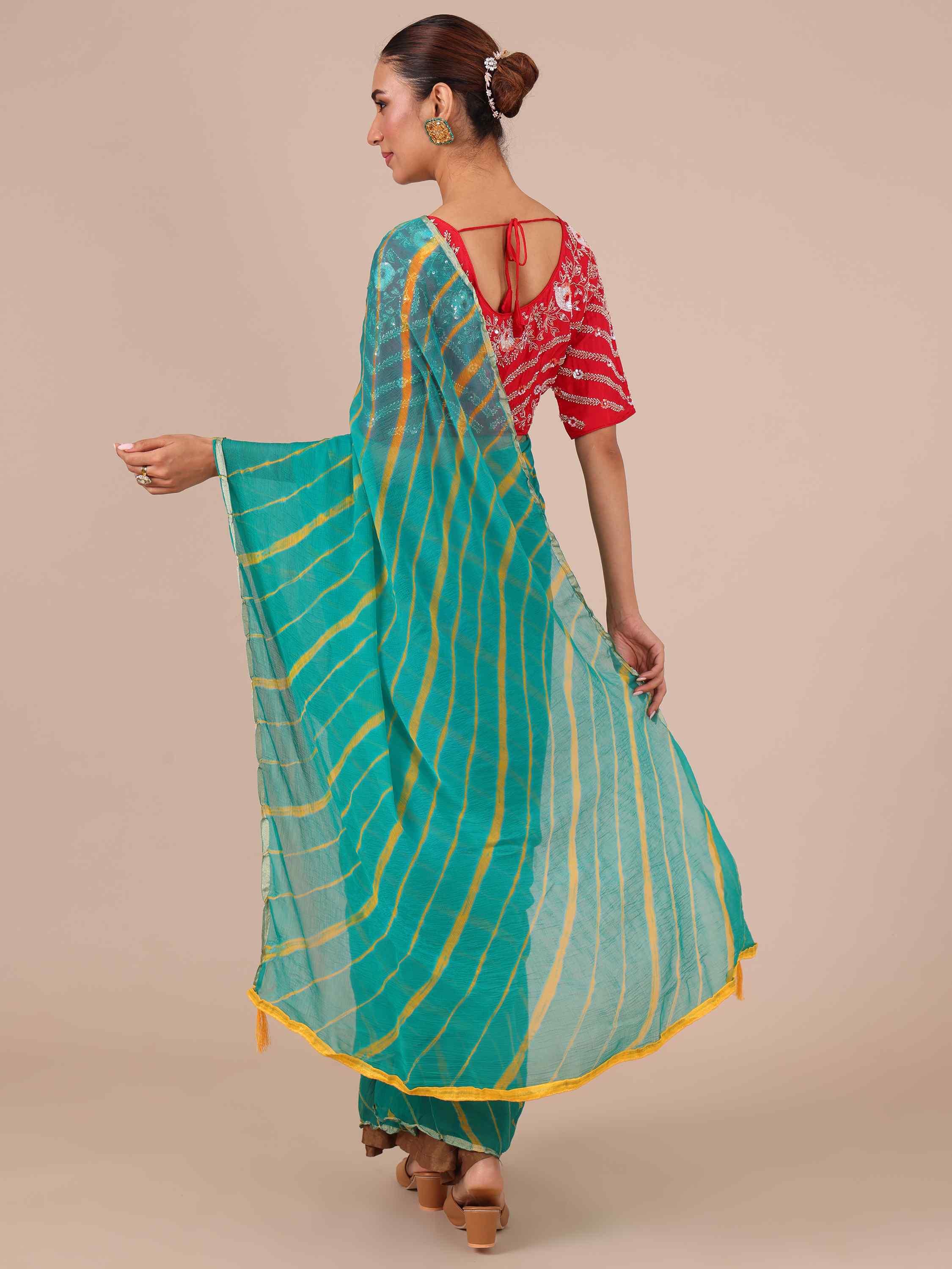 Rama Chiffon Saree with Leheriya Print