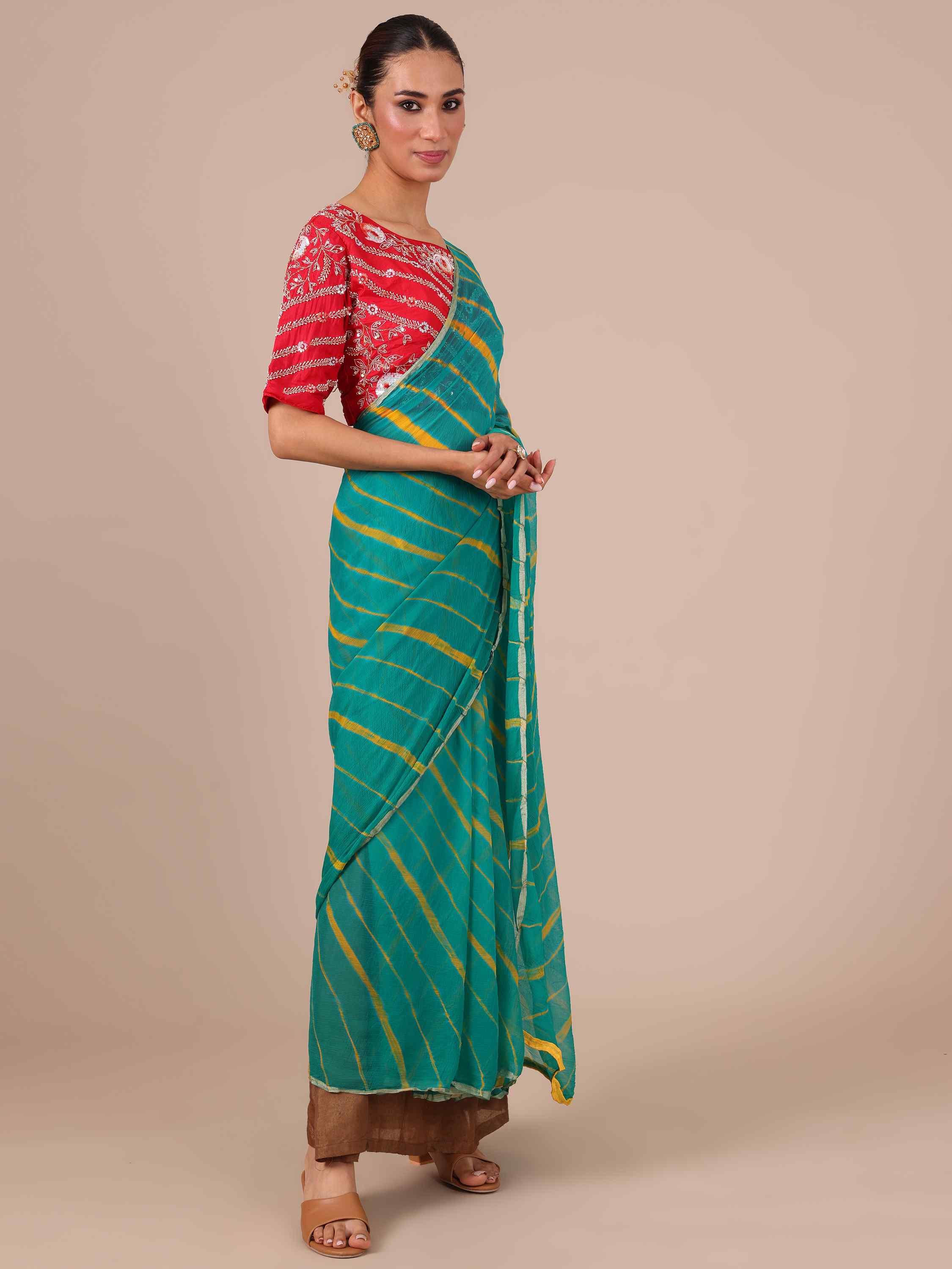 Rama Chiffon Saree with Leheriya Print