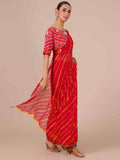 Red Chiffon Saree with Leheriya Print