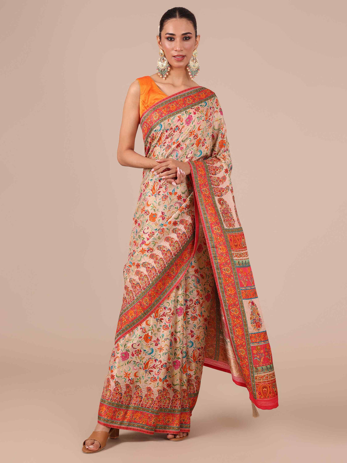 Cream Color Silk Saree - House of Surya