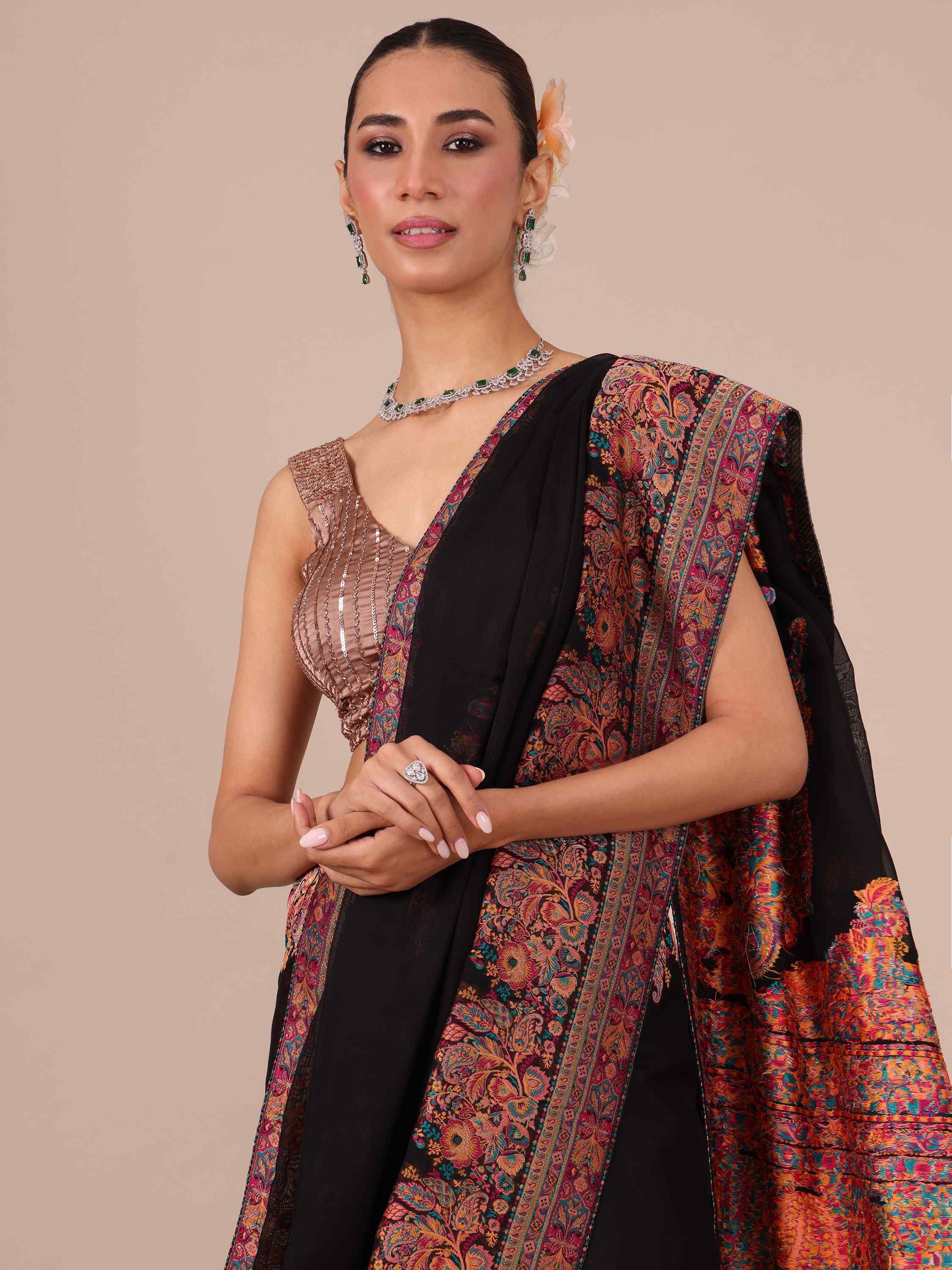 Black Organza Saree with unstitched Blouse