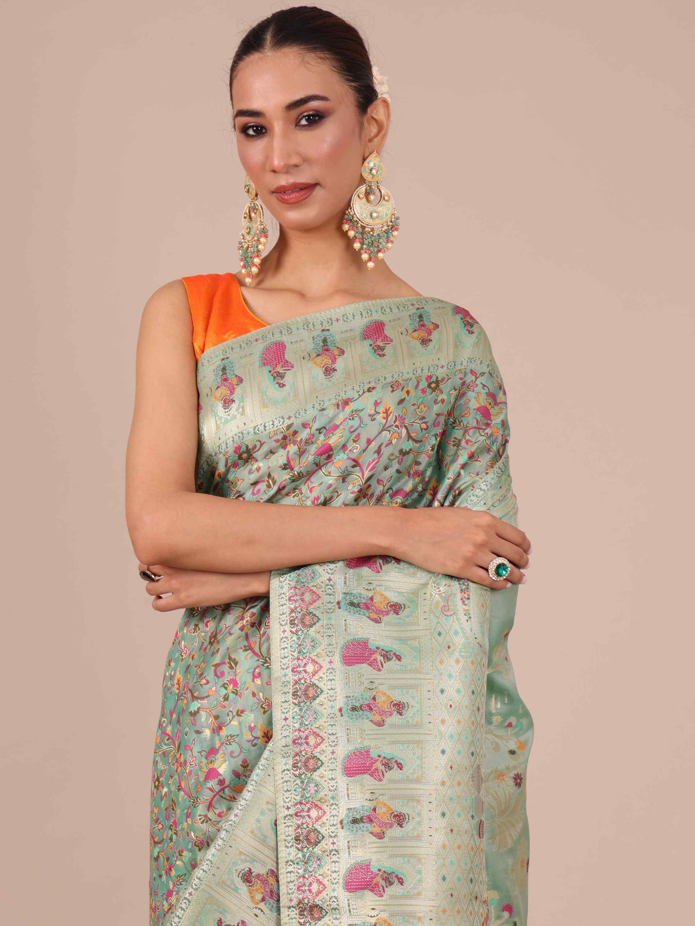 Sea Green Dola Silk Saree - House Of Surya