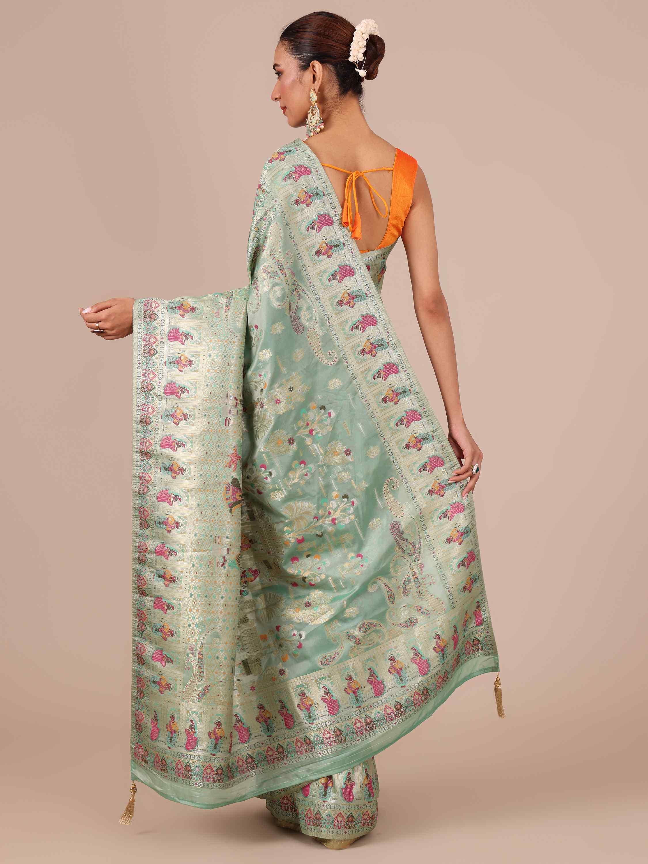 Sea Green Dola Silk Saree - House Of Surya