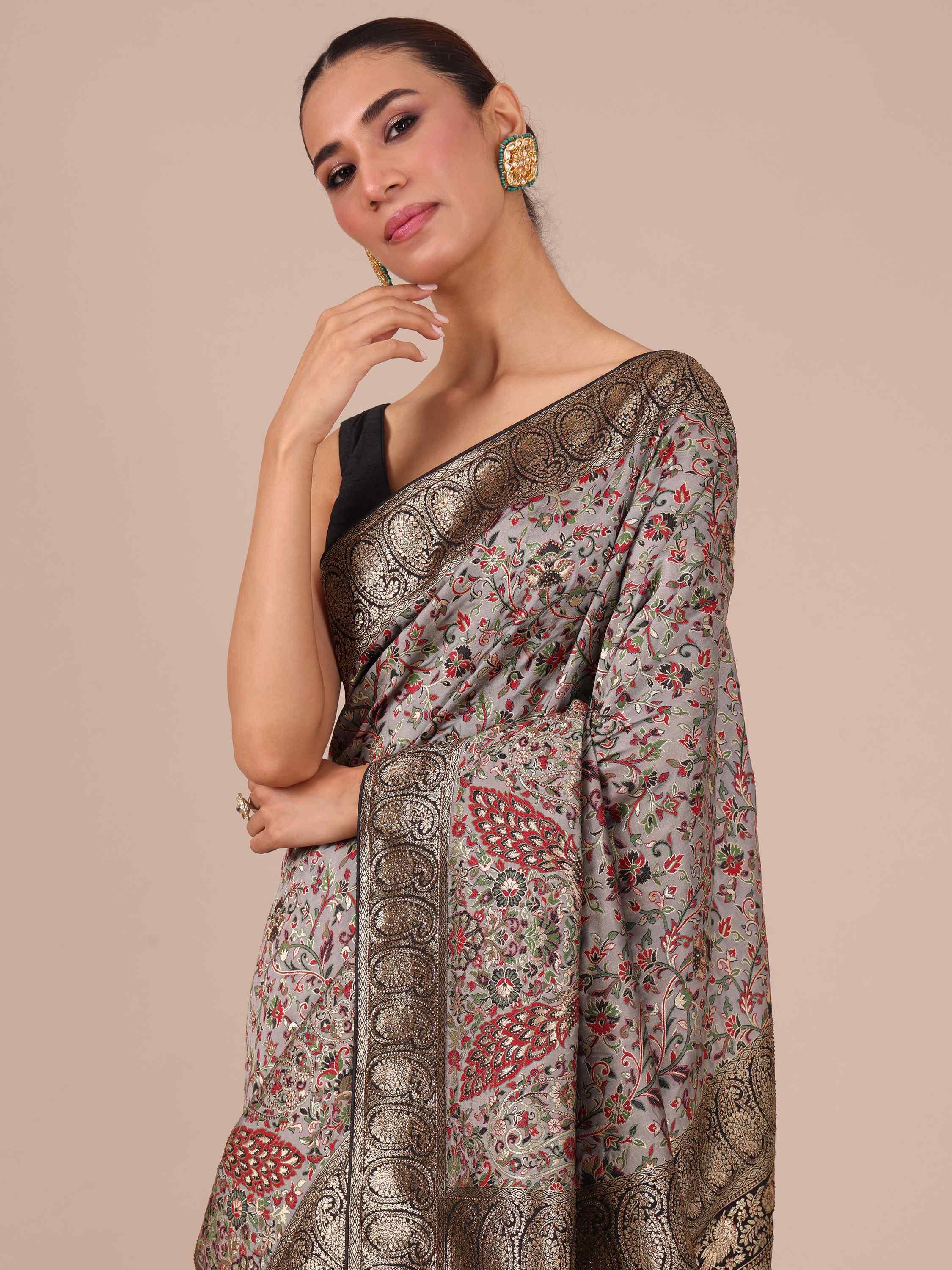 Grey Dola Silk Saree - House Of Surya