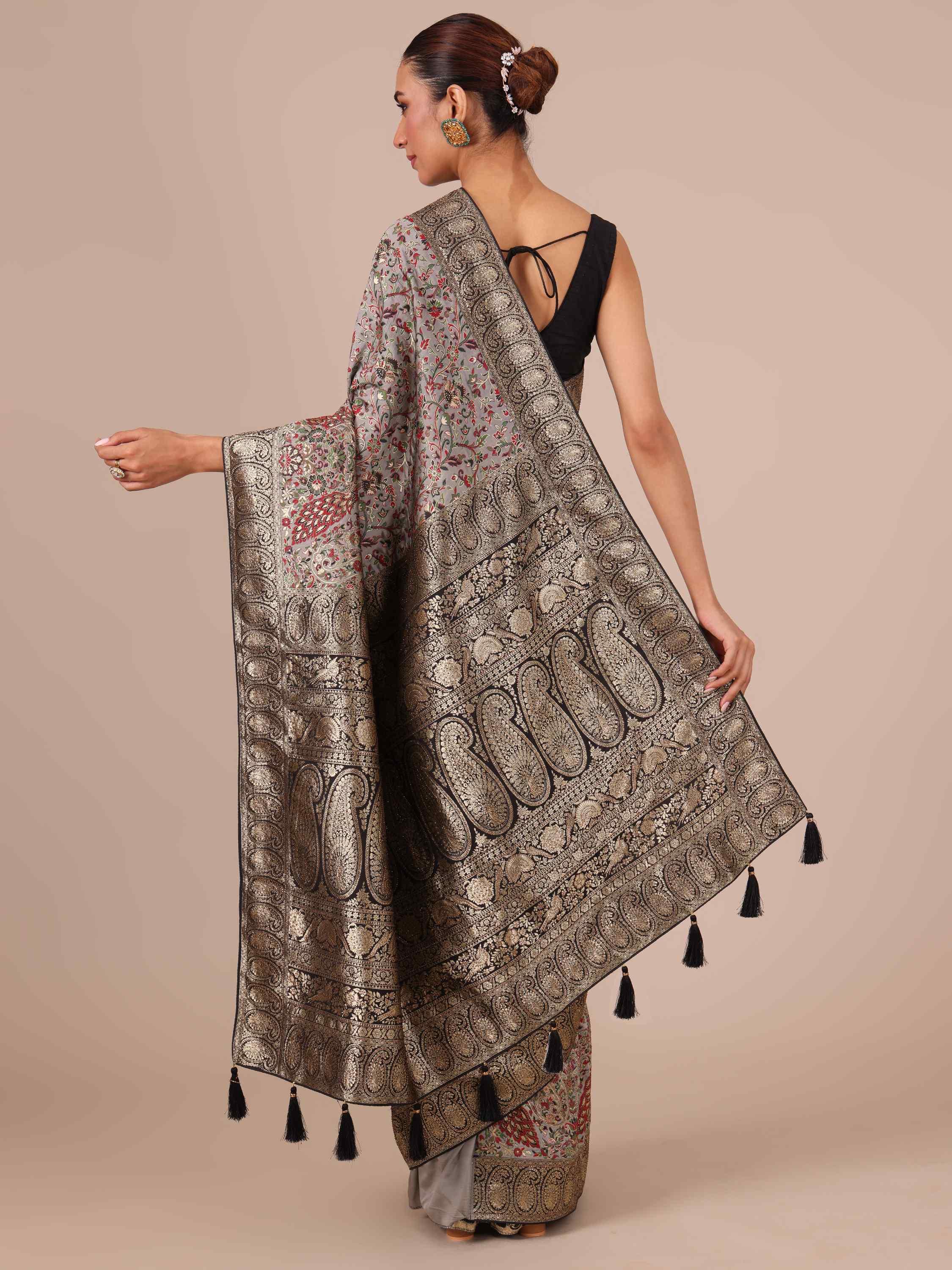 Grey Dola Silk Saree - House Of Surya