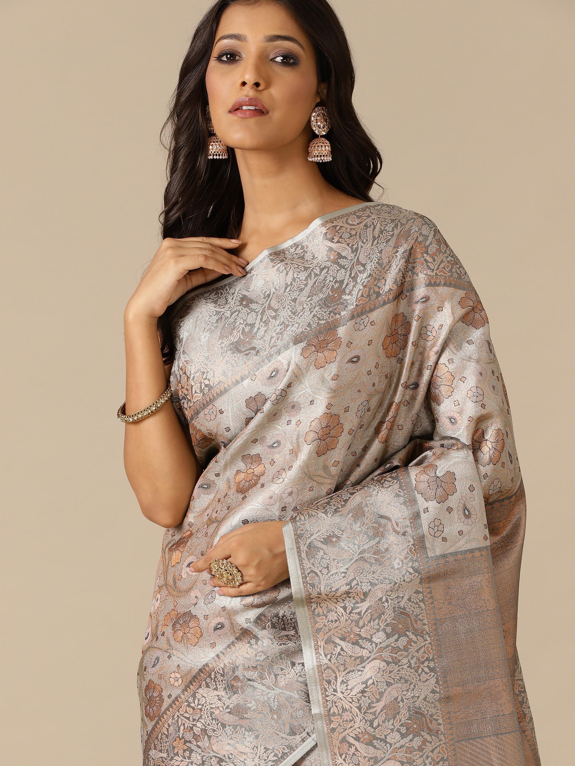 Classic Grey Silk Weaving Saree With Unstitched Blouse