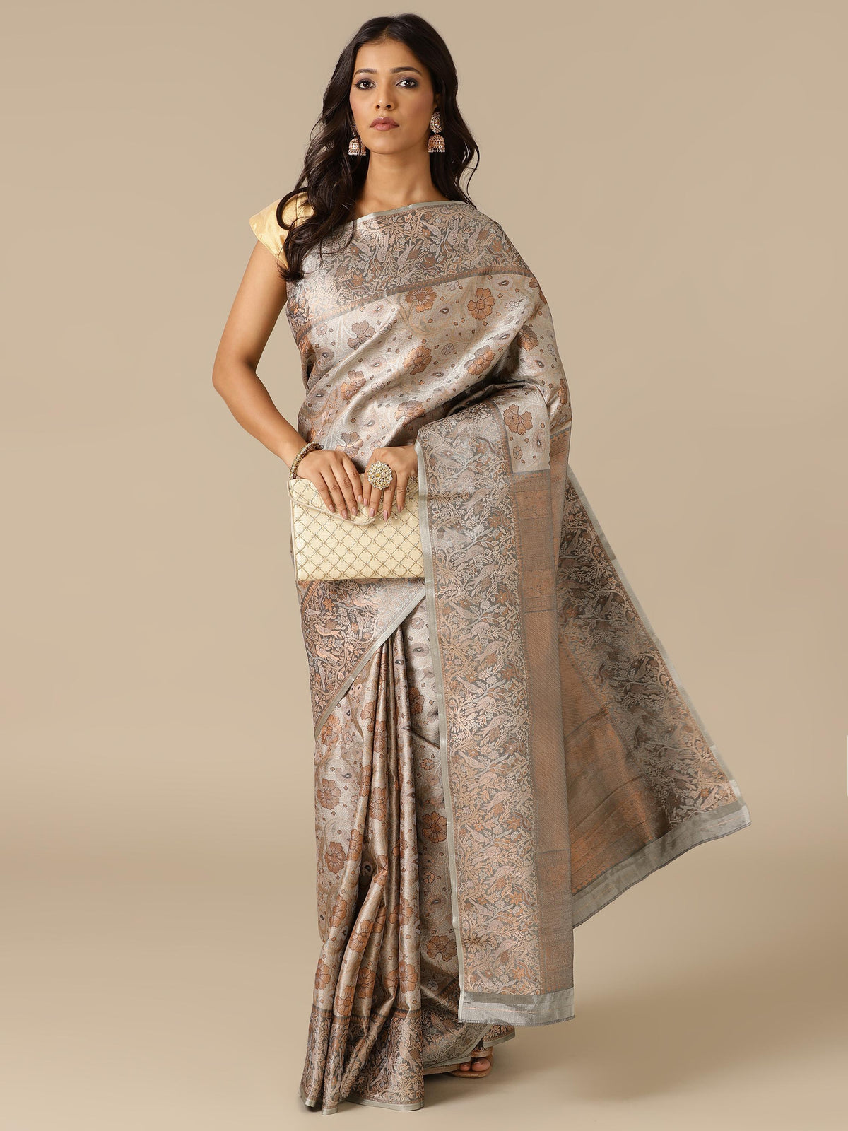 Classic Grey Silk Weaving Saree With Unstitched Blouse