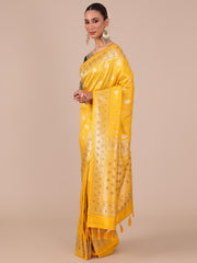 Yellow Satin Silk Saree with Siroski Embellishments