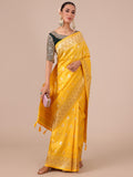 Yellow Satin Silk Saree with Siroski Embellishments - House of Surya