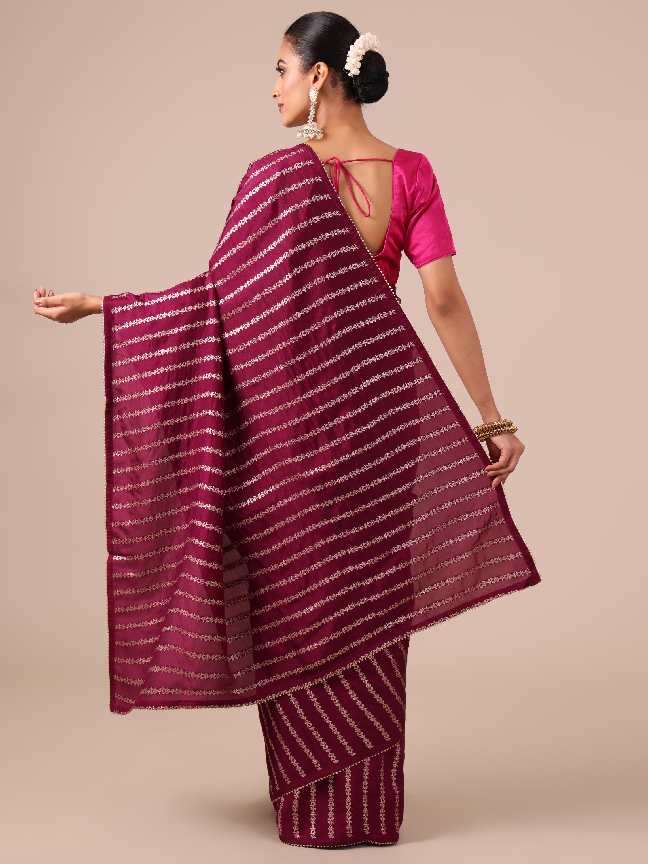 Meroon Dola Silk Weaving Saree with Unstitched Rani color Blouse