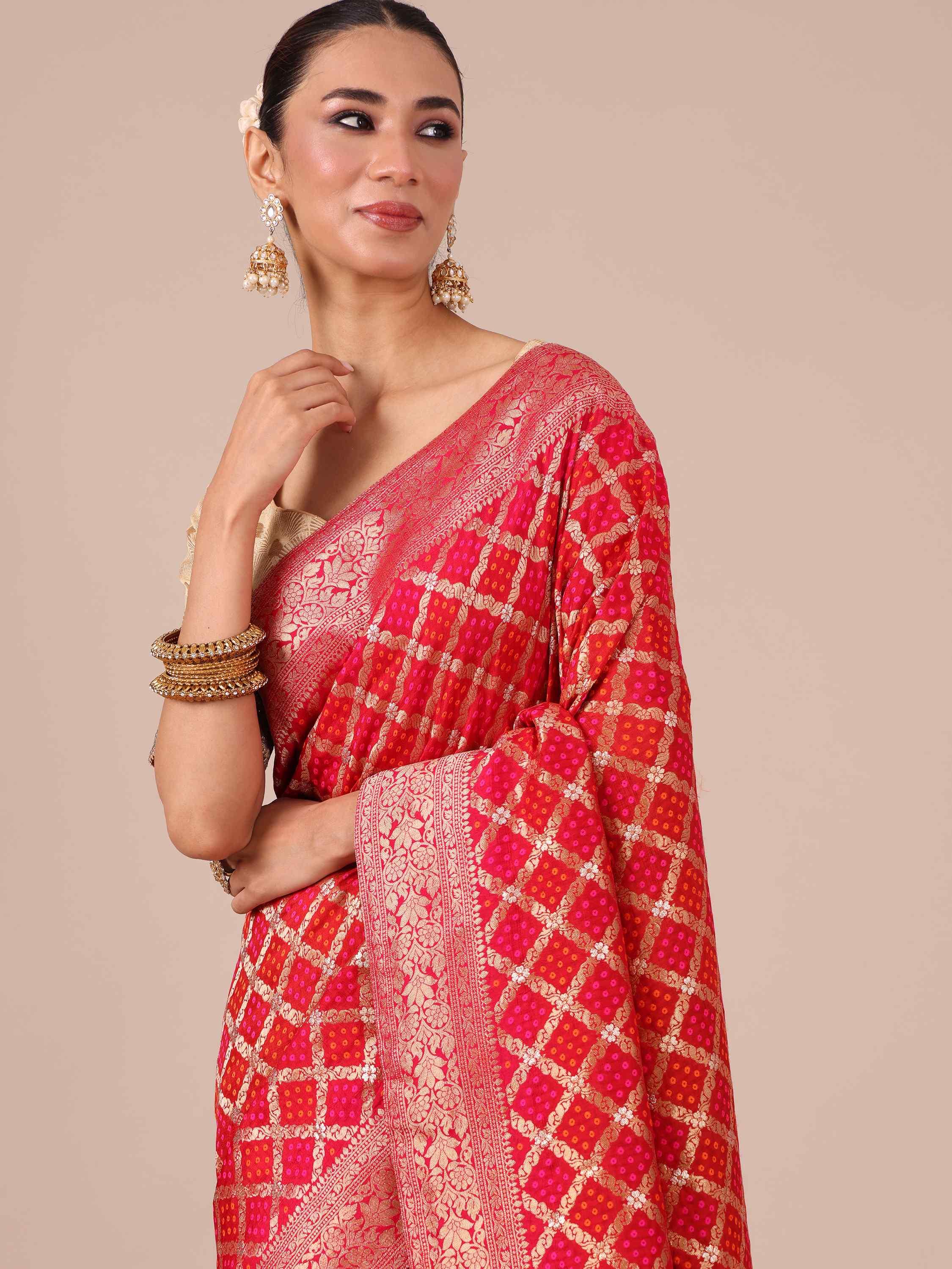 Red Dola Silk Saree - House Of Surya