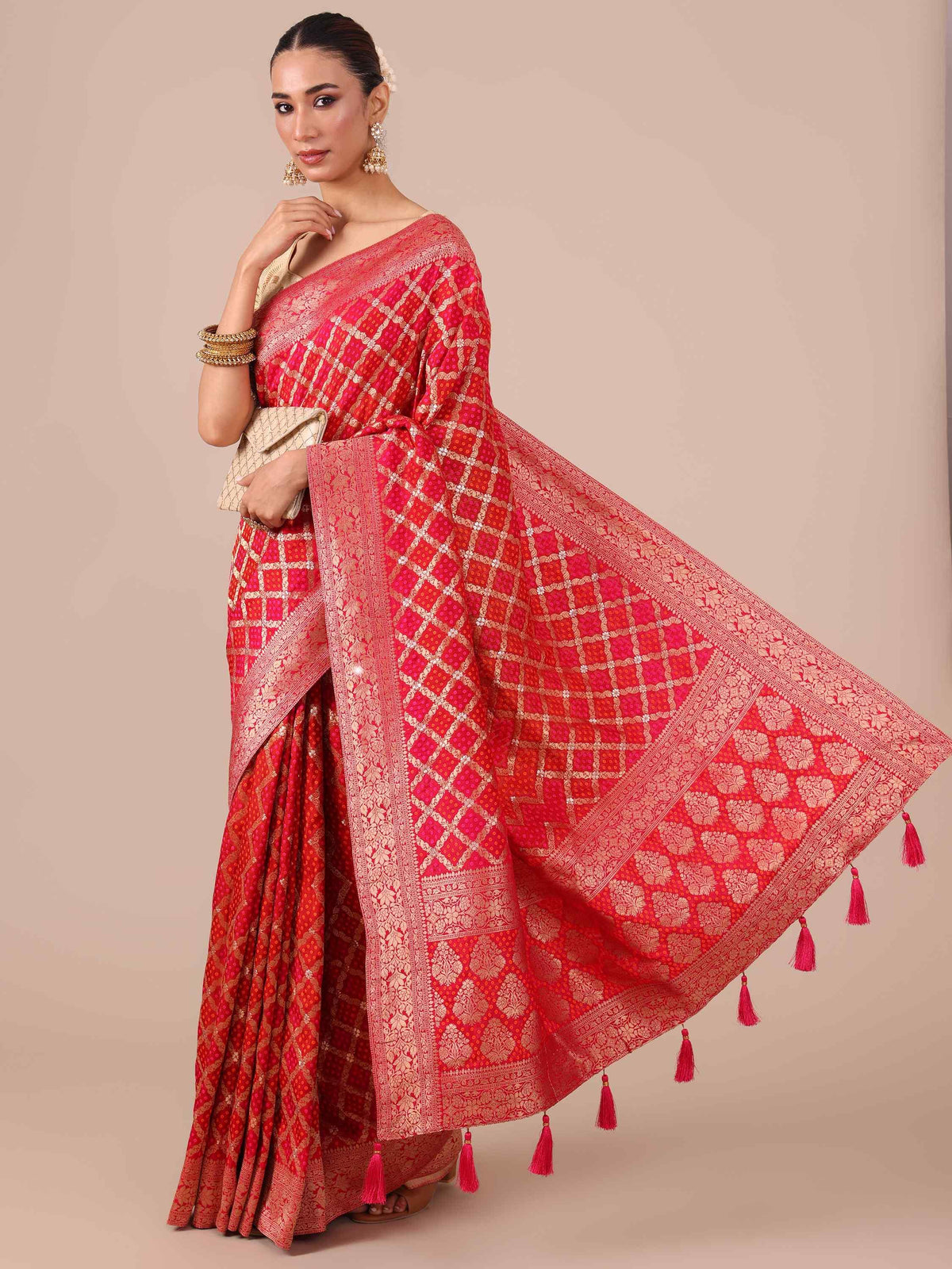 Red Dola Silk Saree - House Of Surya