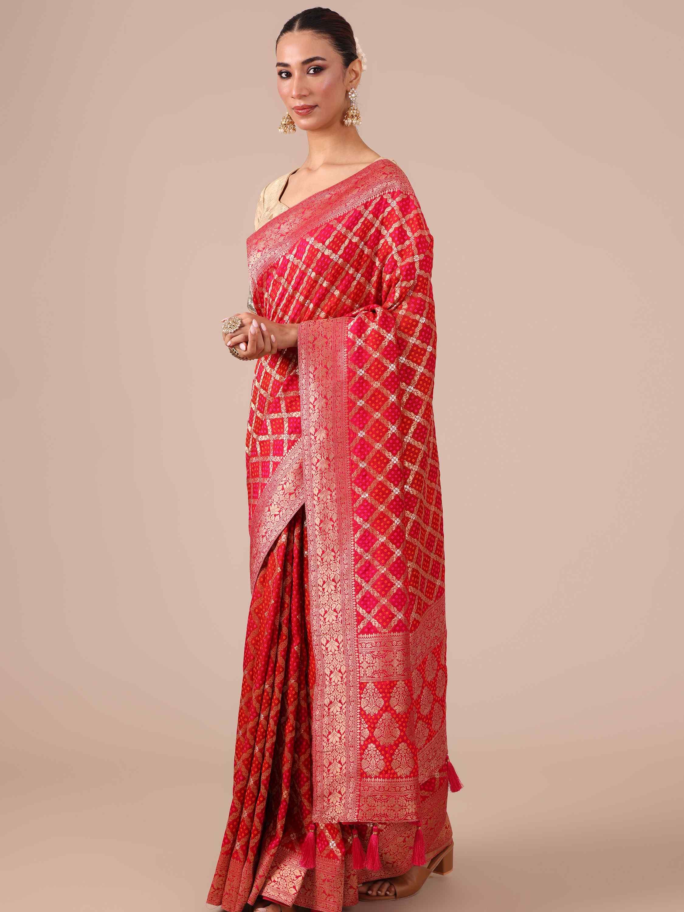 Red Dola Silk Saree - House Of Surya