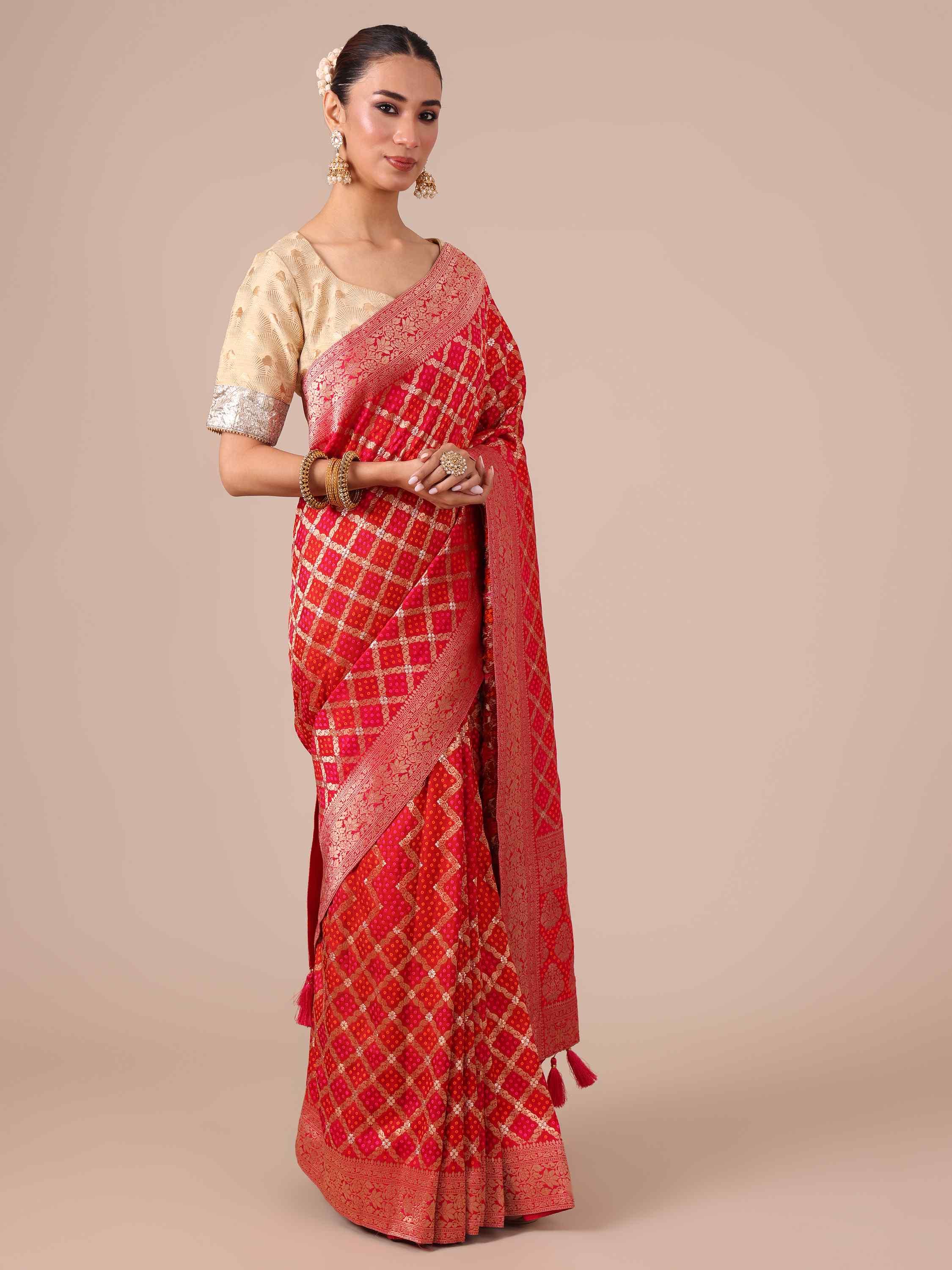 Red Dola Silk Saree - House Of Surya