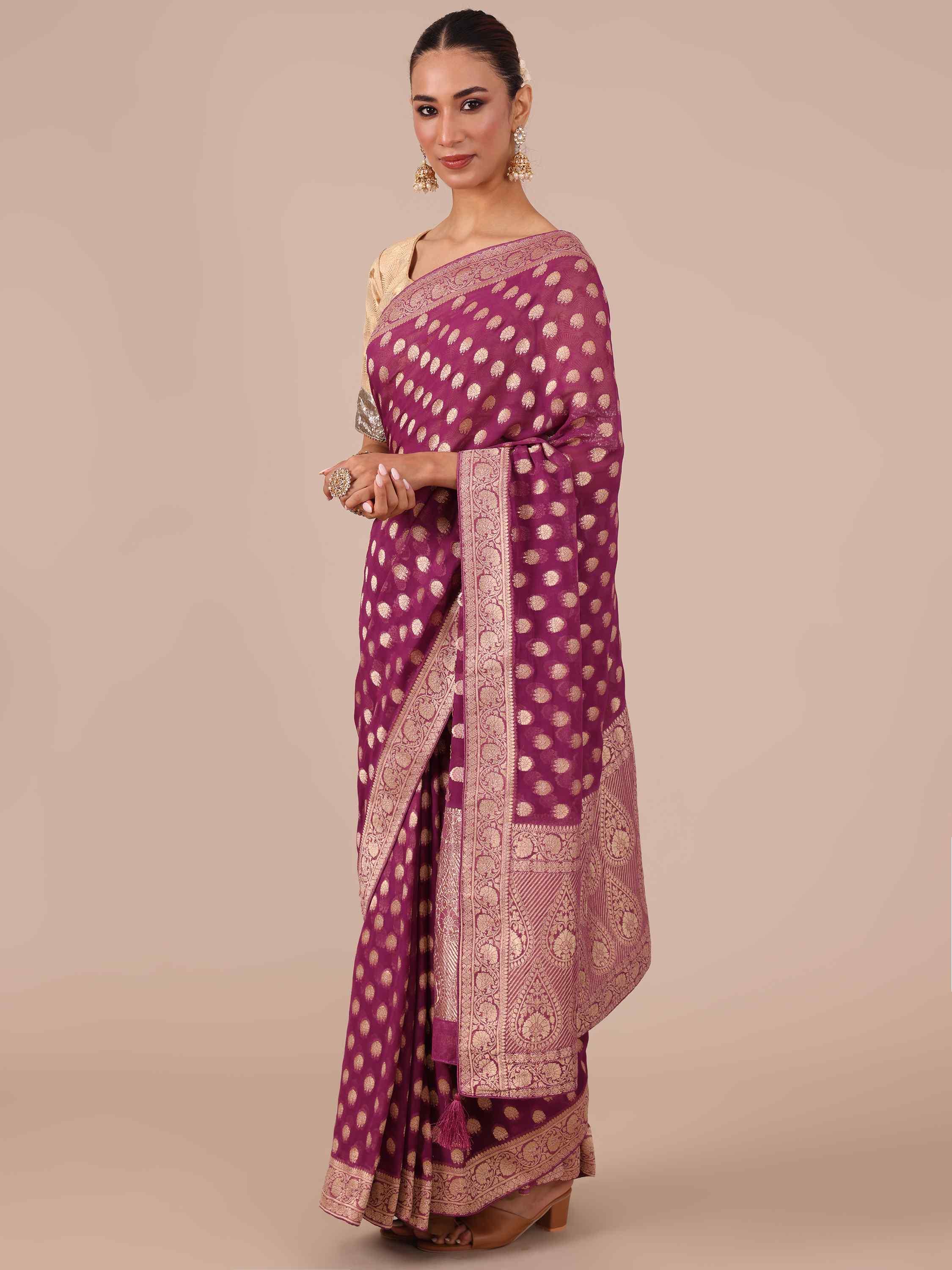 Wine Georgette Saree - House of Surya 