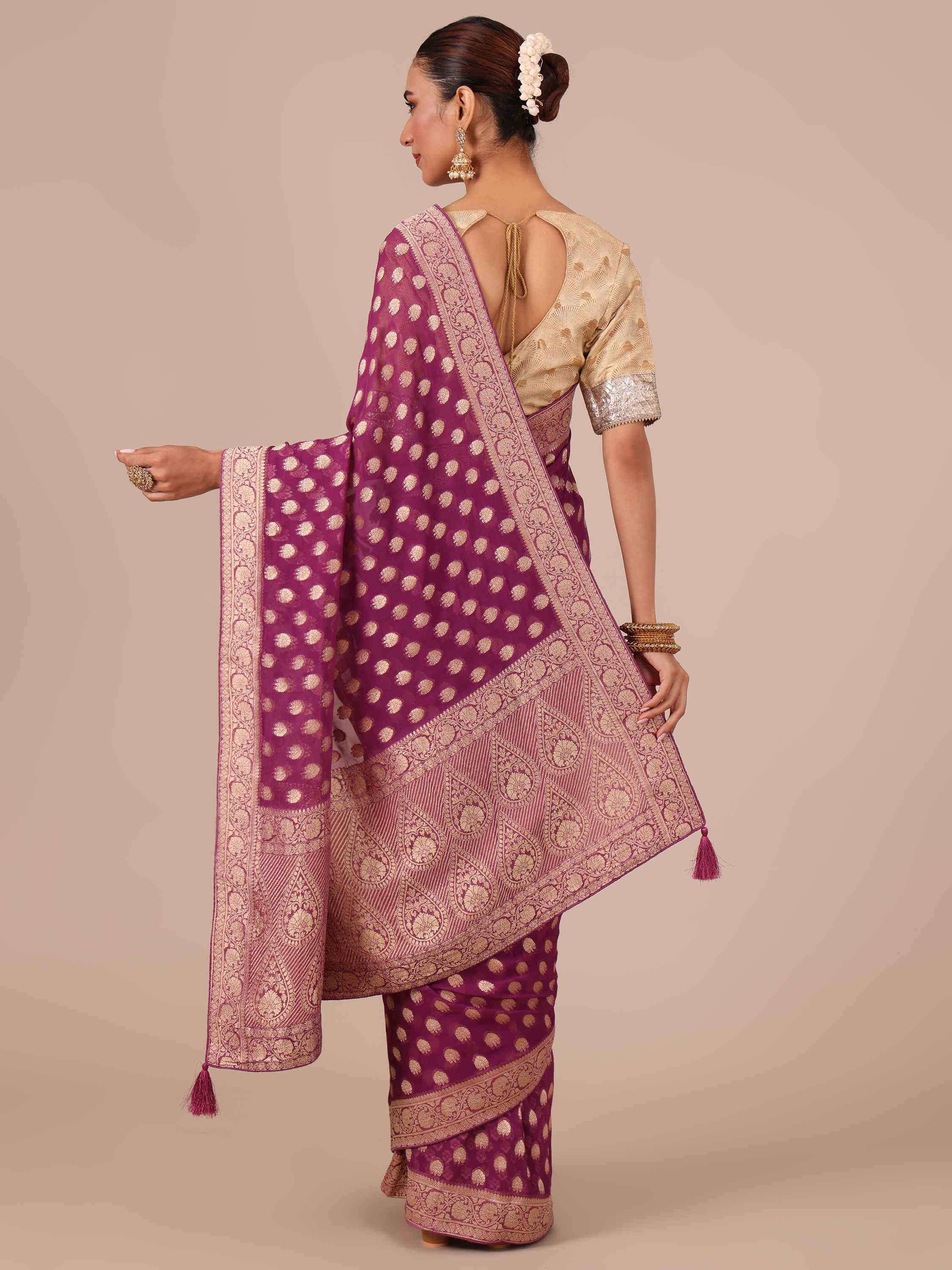 Wine Georgette Saree - House of Surya 