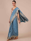 Sky Blue Tussar Silk Saree - House of Surya