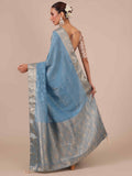 Sky Blue Tussar Silk Saree - House of Surya