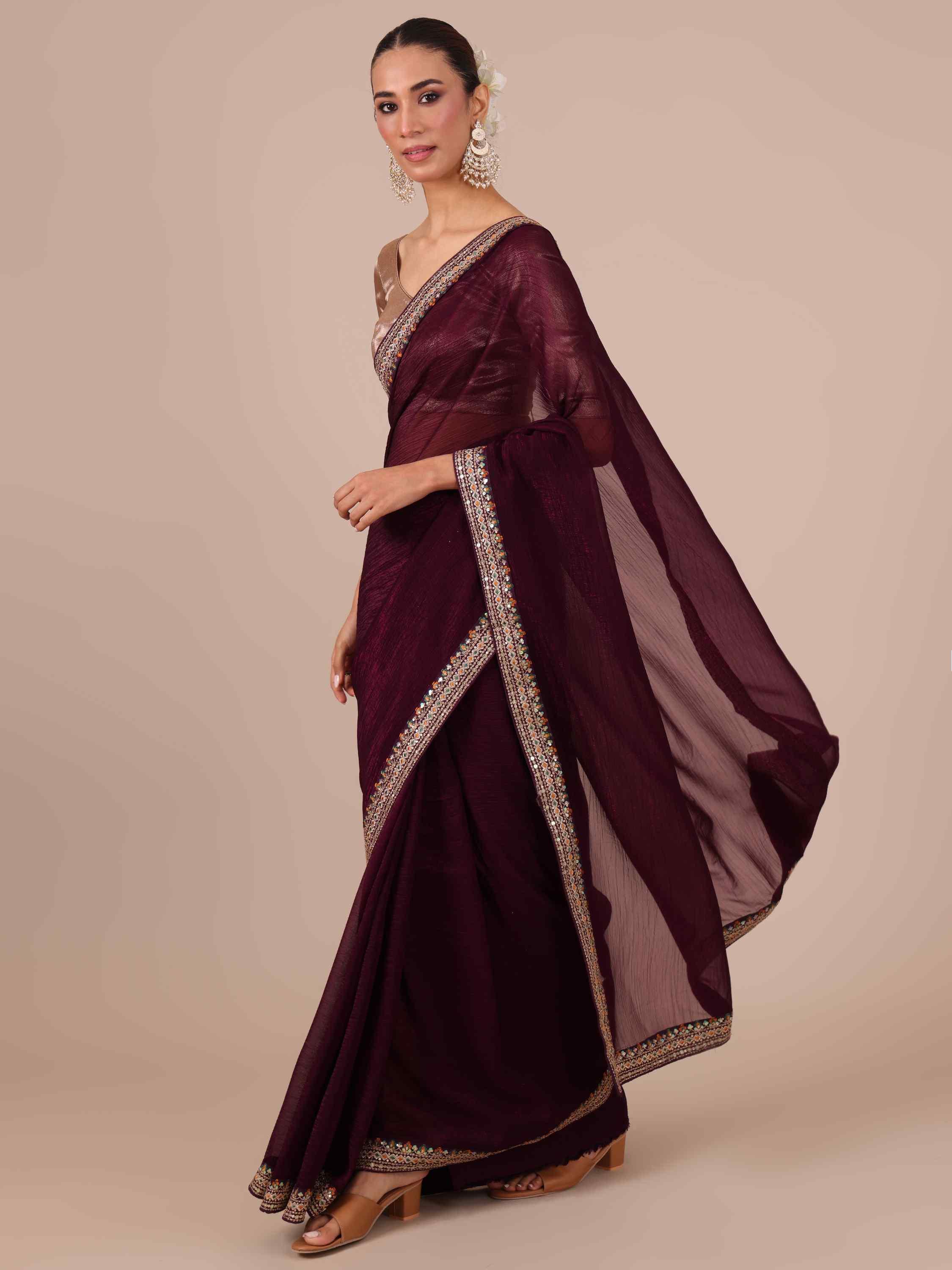 Maroon Saree with Thread and Sequins Work