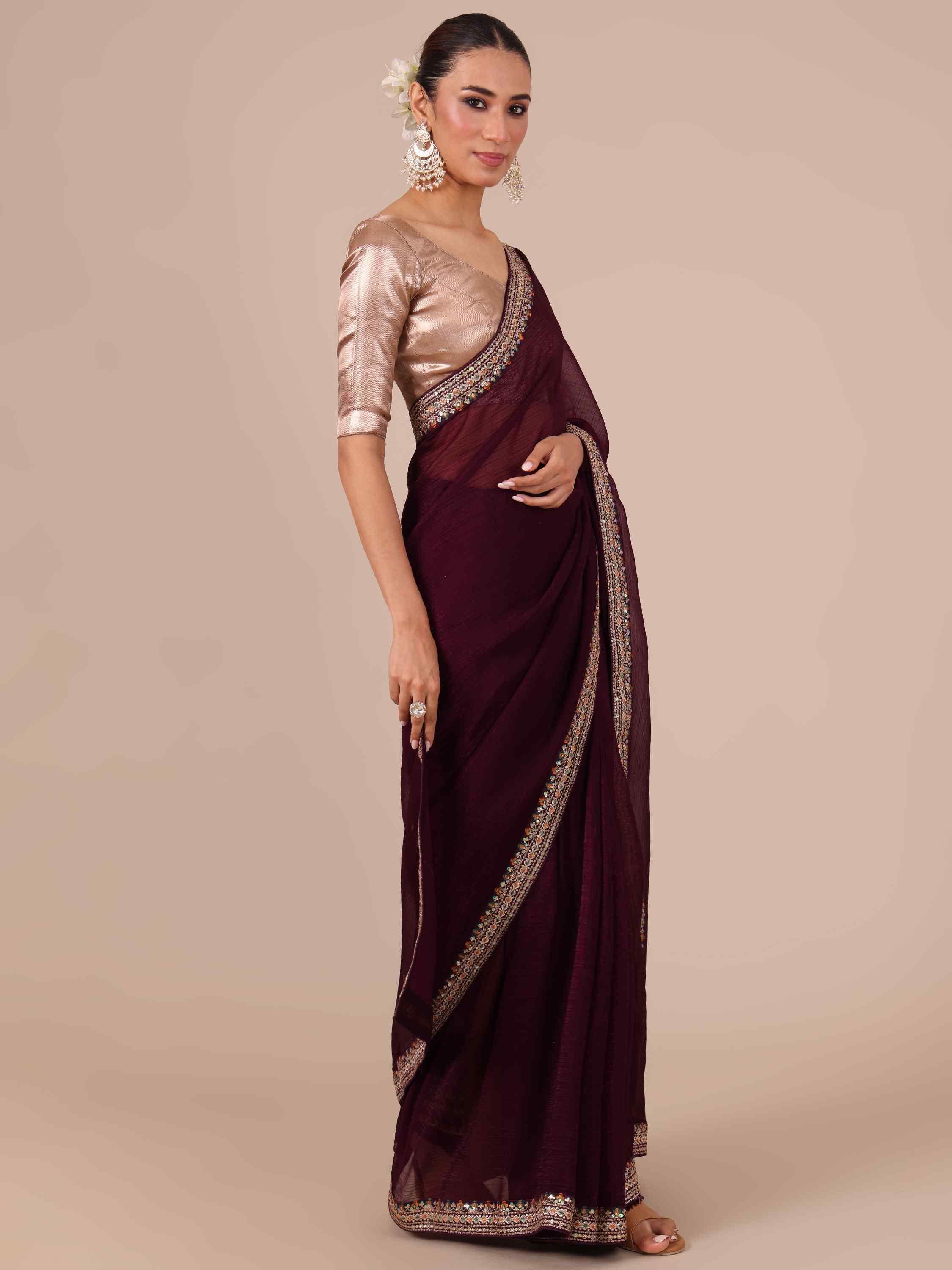 Maroon Saree with Thread and Sequins Work