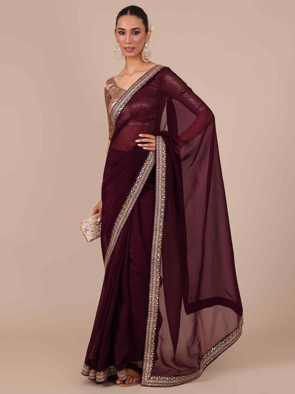 Maroon Saree with Thread and Sequins Work