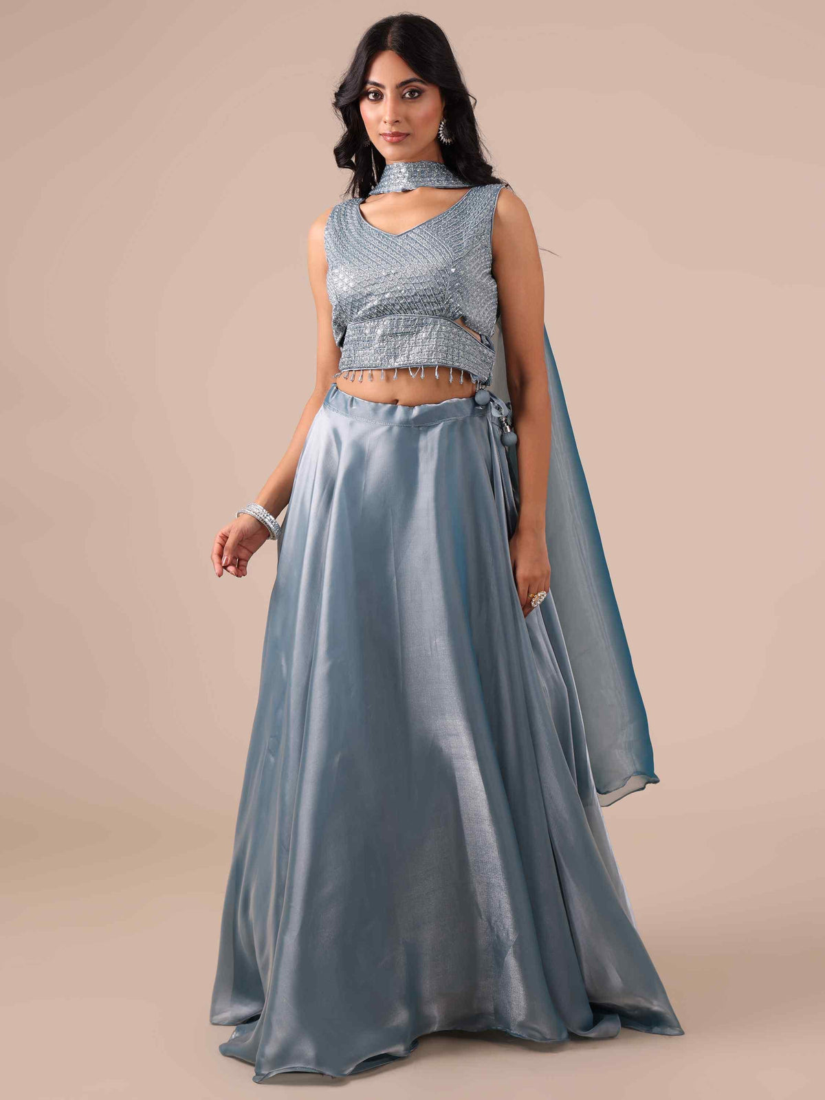 Ice Blue Lehenga Choli with Sequins & Thread Work