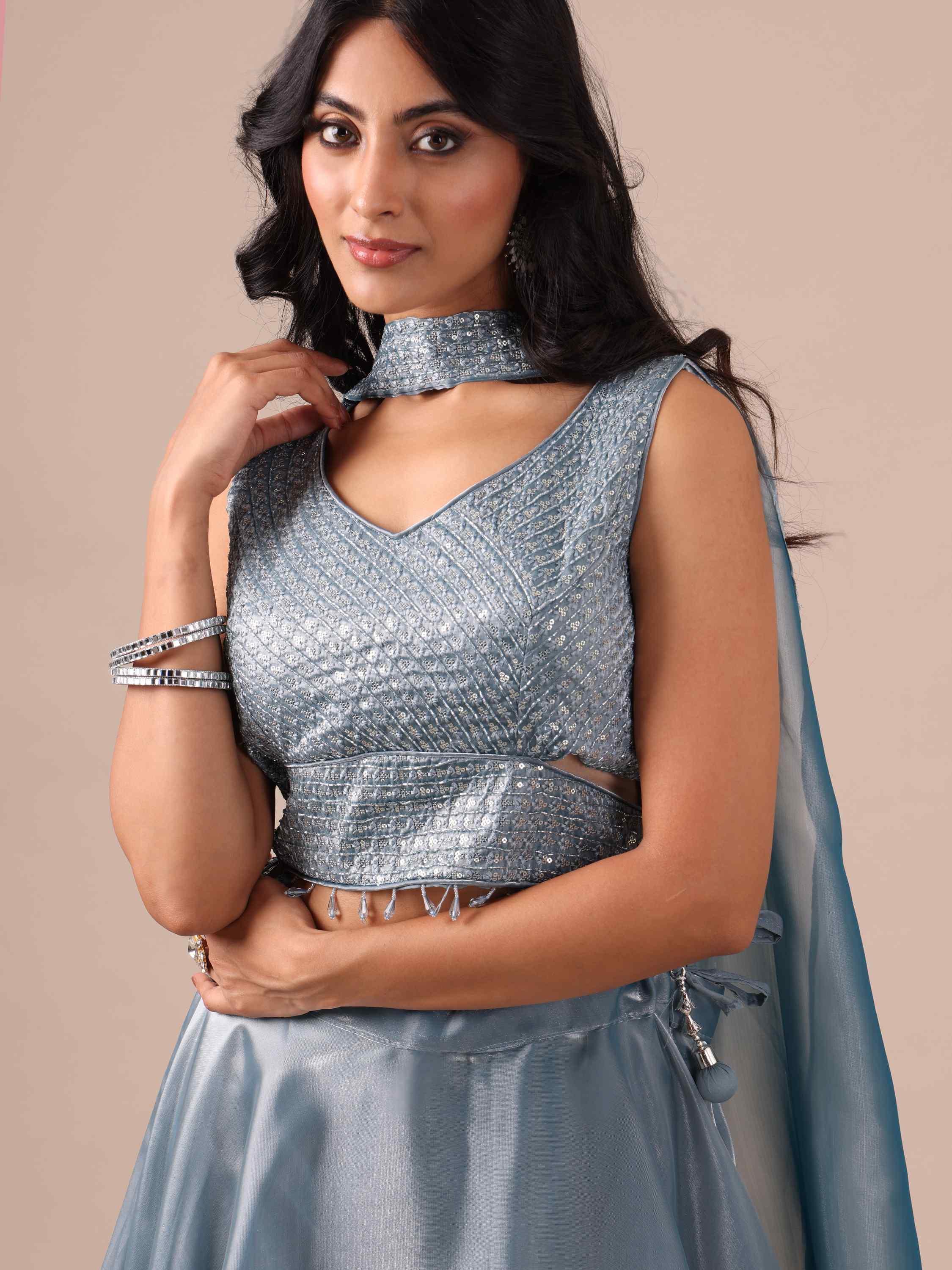 Ice Blue Lehenga Choli with Sequins & Thread Work