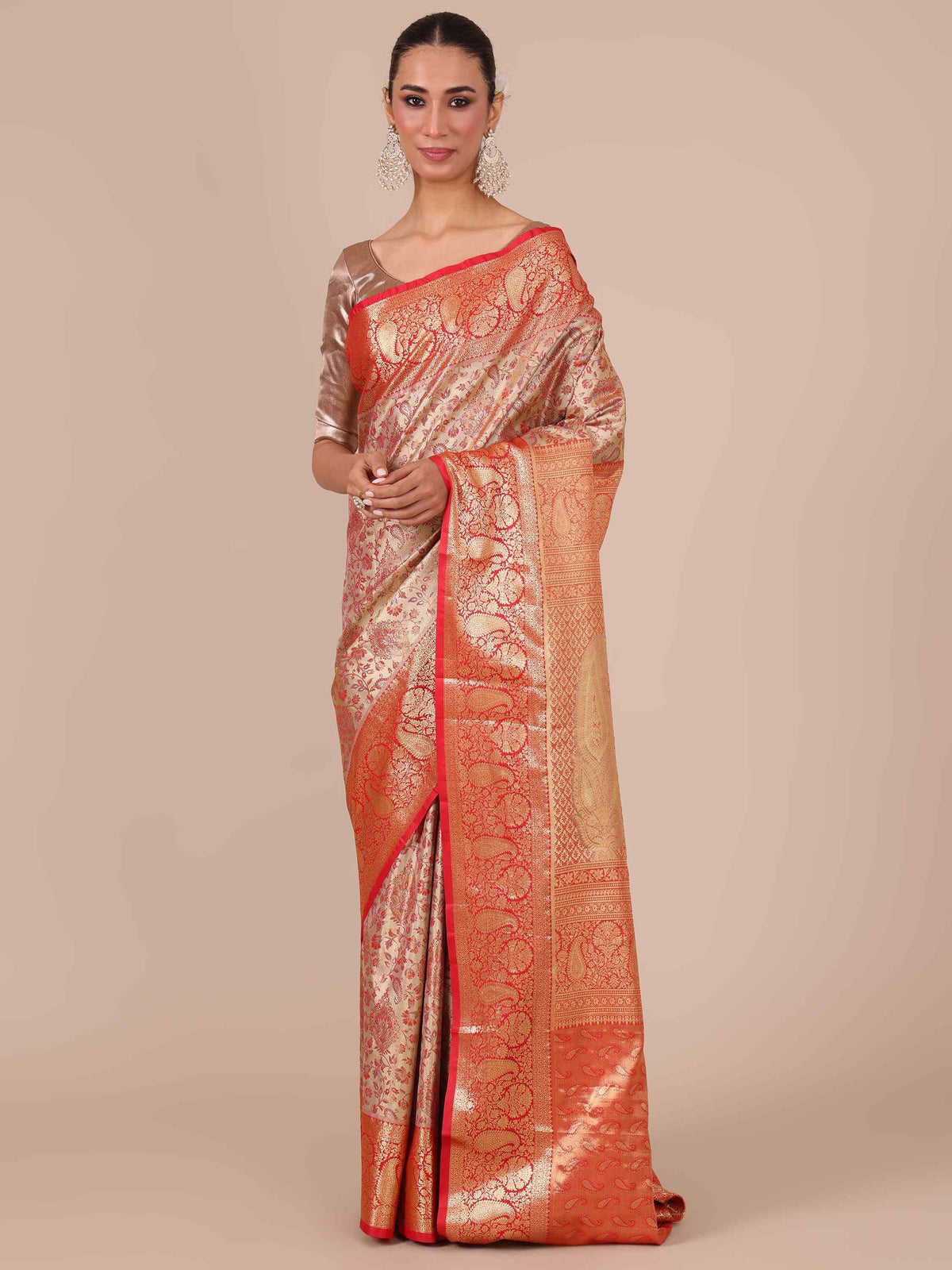 Gold Silk Saree with Blouse - House Of Surya 