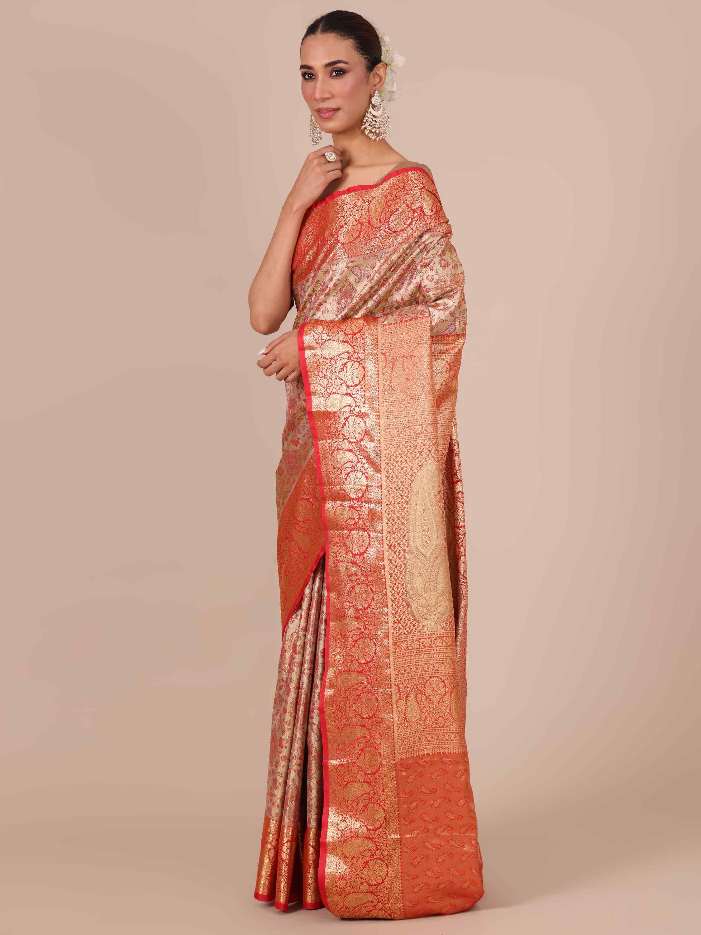 Gold Silk Saree with Blouse - House Of Surya 