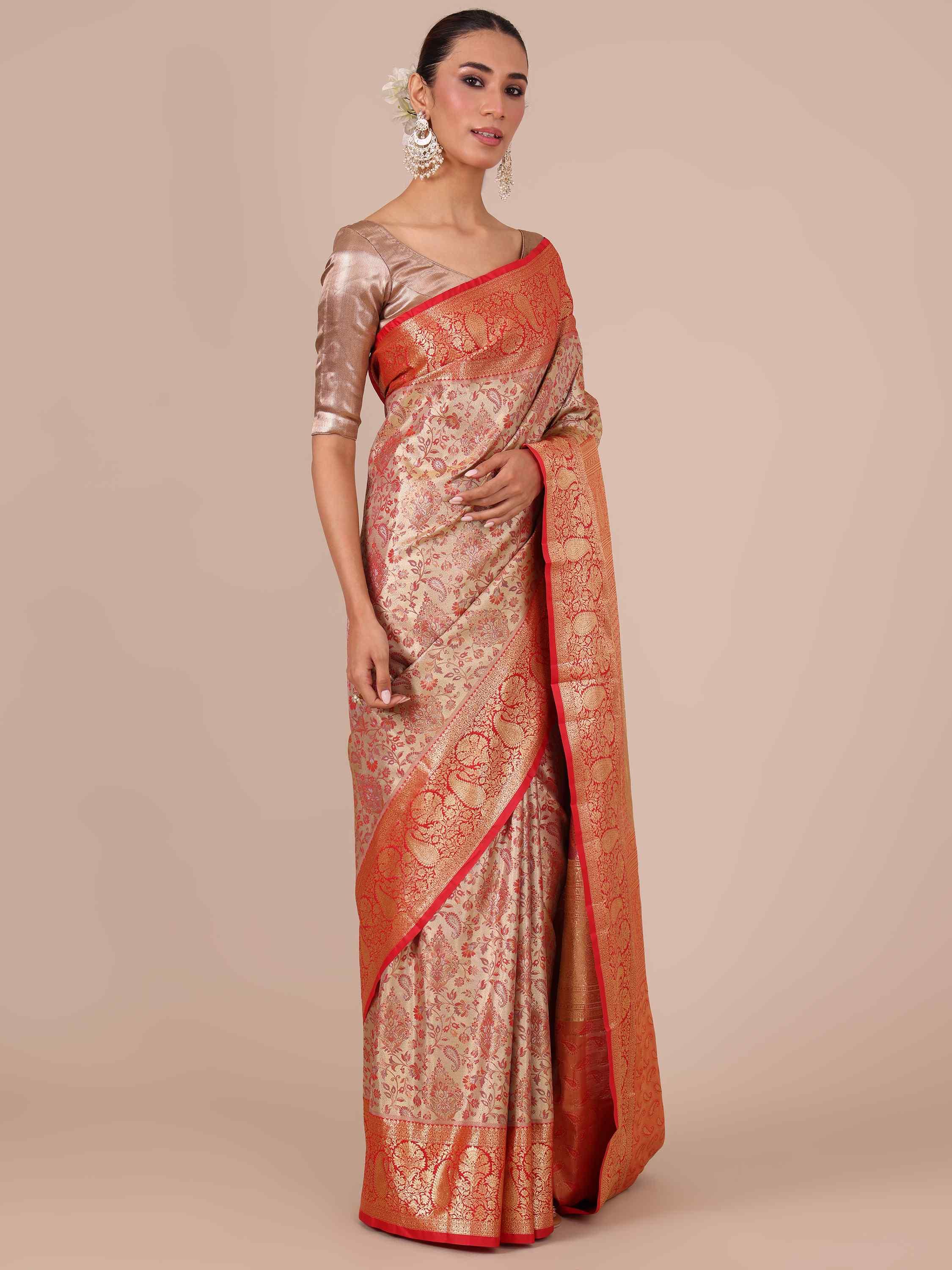 Gold Silk Saree with Blouse - House Of Surya 