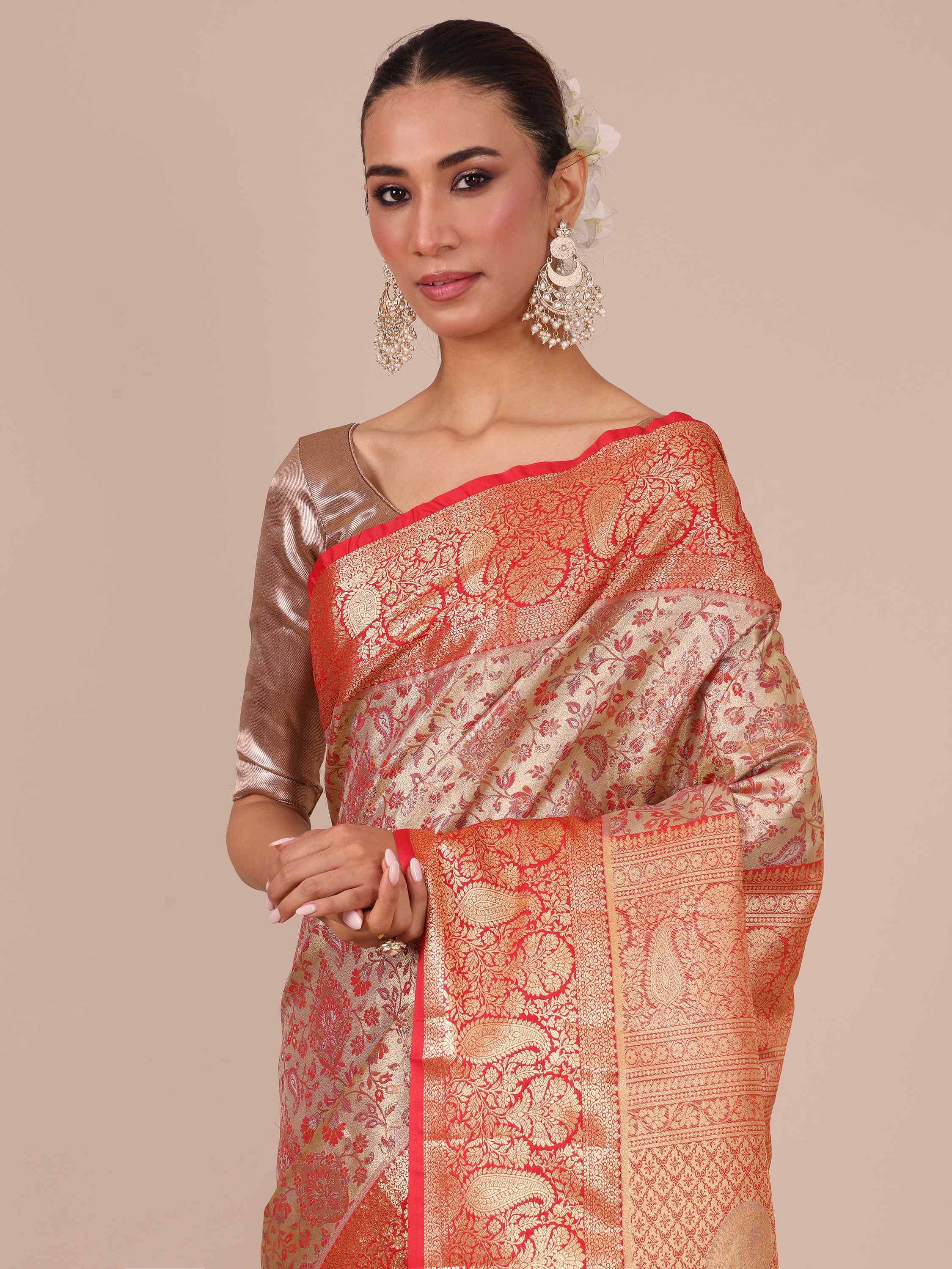 Gold Silk Saree with Blouse - House Of Surya 