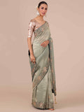 Sea Green Tissue Organza Saree with Unstitched Blouse