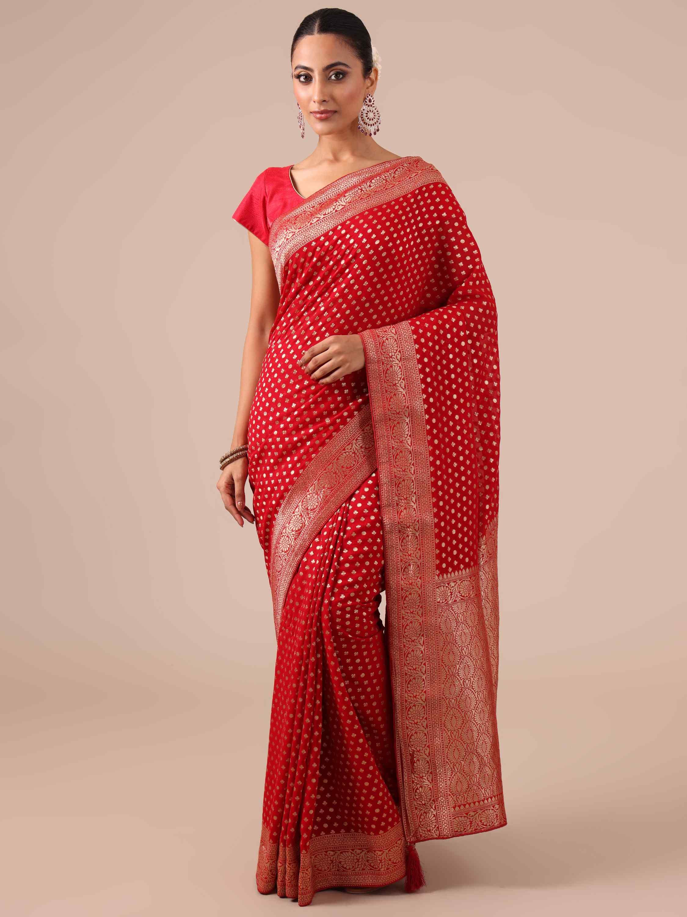 Red Georgette Saree with Blouse - House of Surya