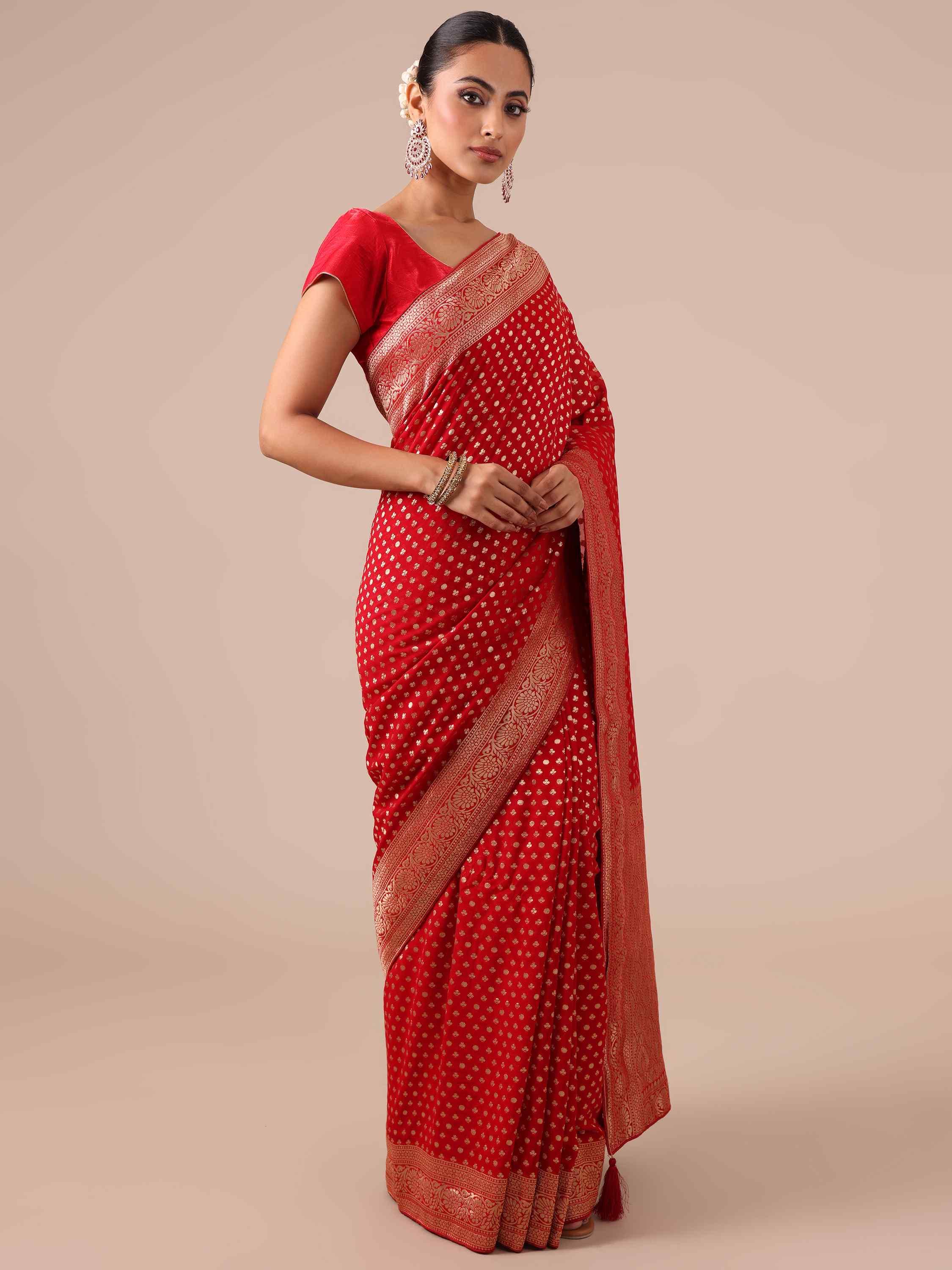 Red Georgette Saree with Blouse - House of Surya