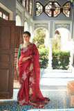 Mehroon Organza Saree With Pearl, Cut Dana & thread Work