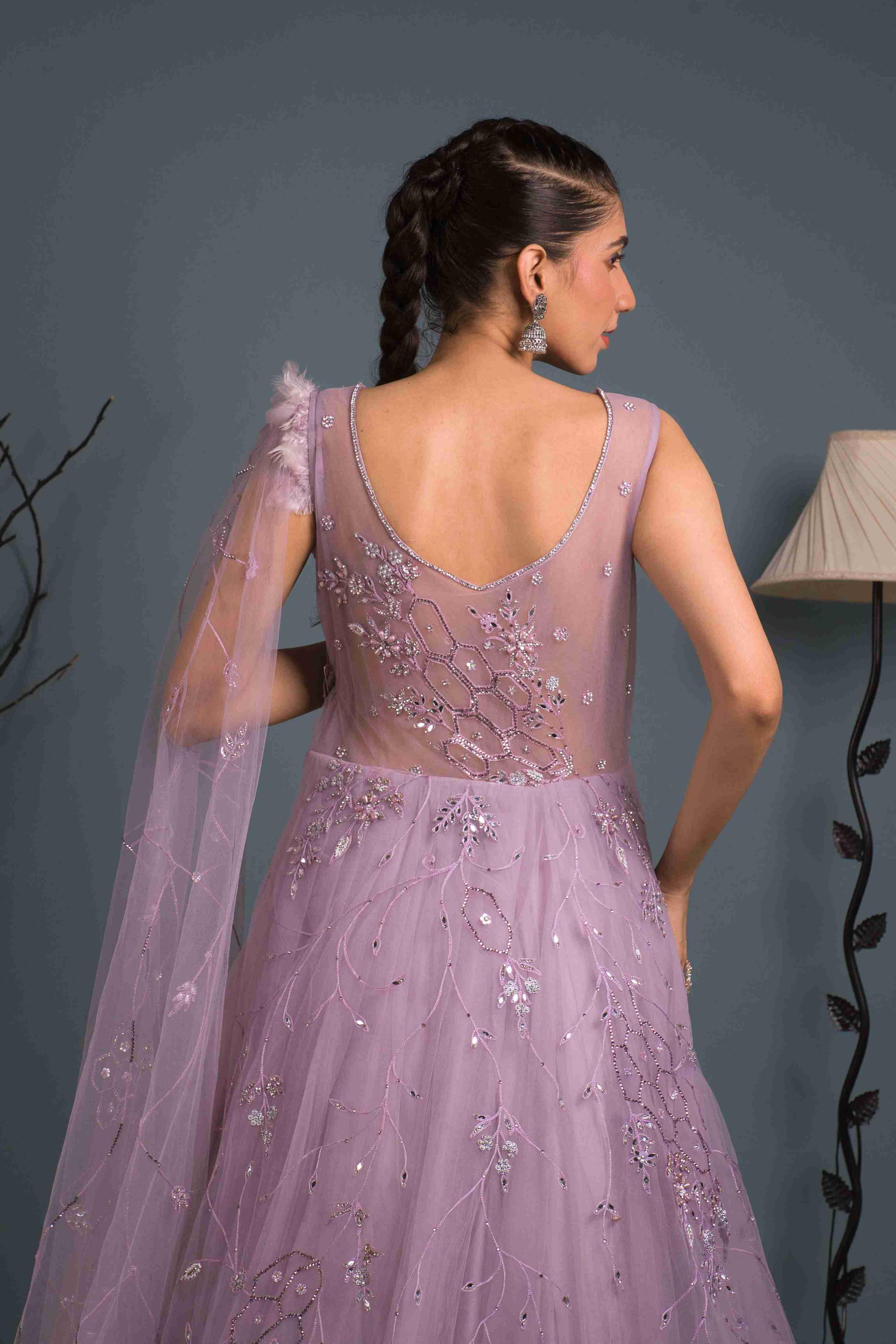 Lavender Color Gown With Cutdana,Thread Work