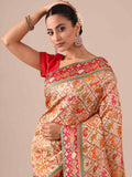 Golden Silk Weaving Saree with Rani Unstitched Blouse