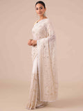 White Chikankari Georgette Saree with Matching Unstitched Blouse - House of Surya